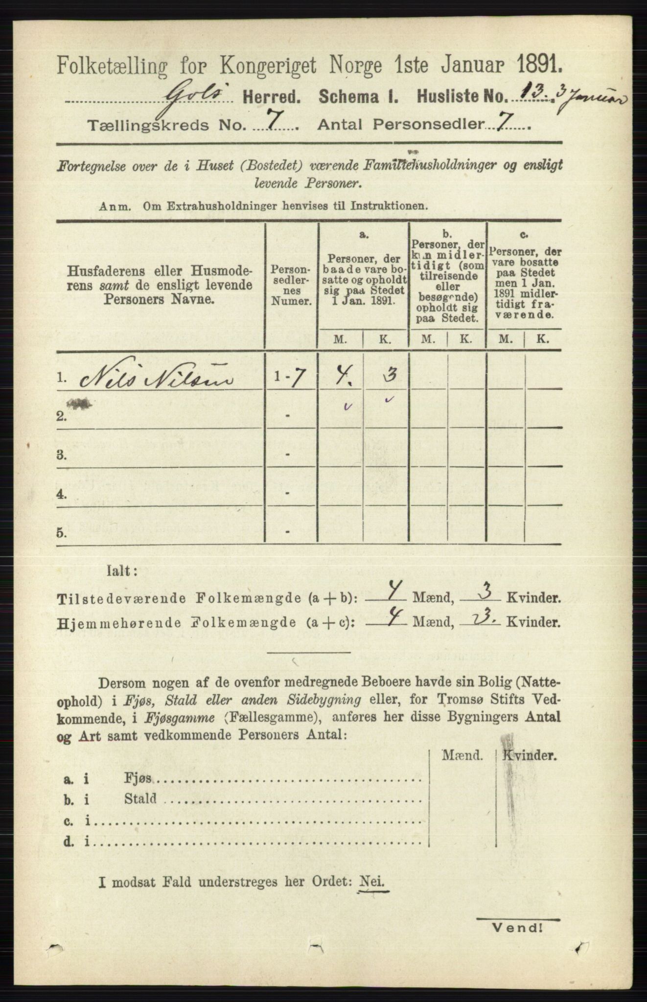 RA, 1891 census for 0617 Gol og Hemsedal, 1891, p. 2784