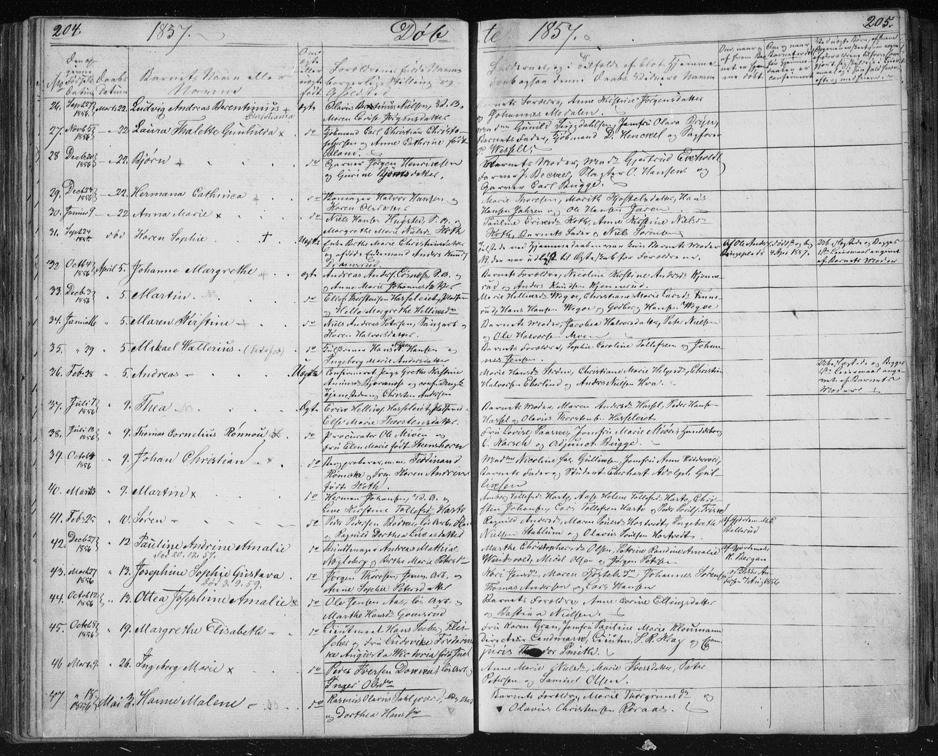 Kongsberg kirkebøker, AV/SAKO-A-22/F/Fa/L0009: Parish register (official) no. I 9, 1839-1858, p. 204-205