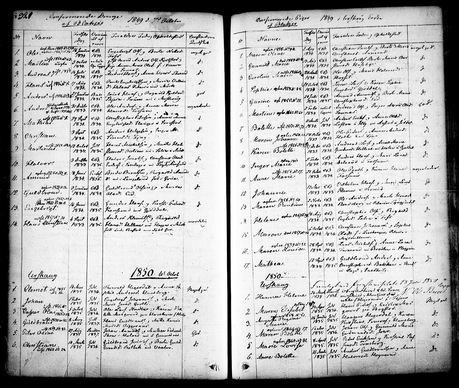 Aurskog prestekontor Kirkebøker, SAO/A-10304a/F/Fa/L0006: Parish register (official) no. I 6, 1829-1853, p. 321
