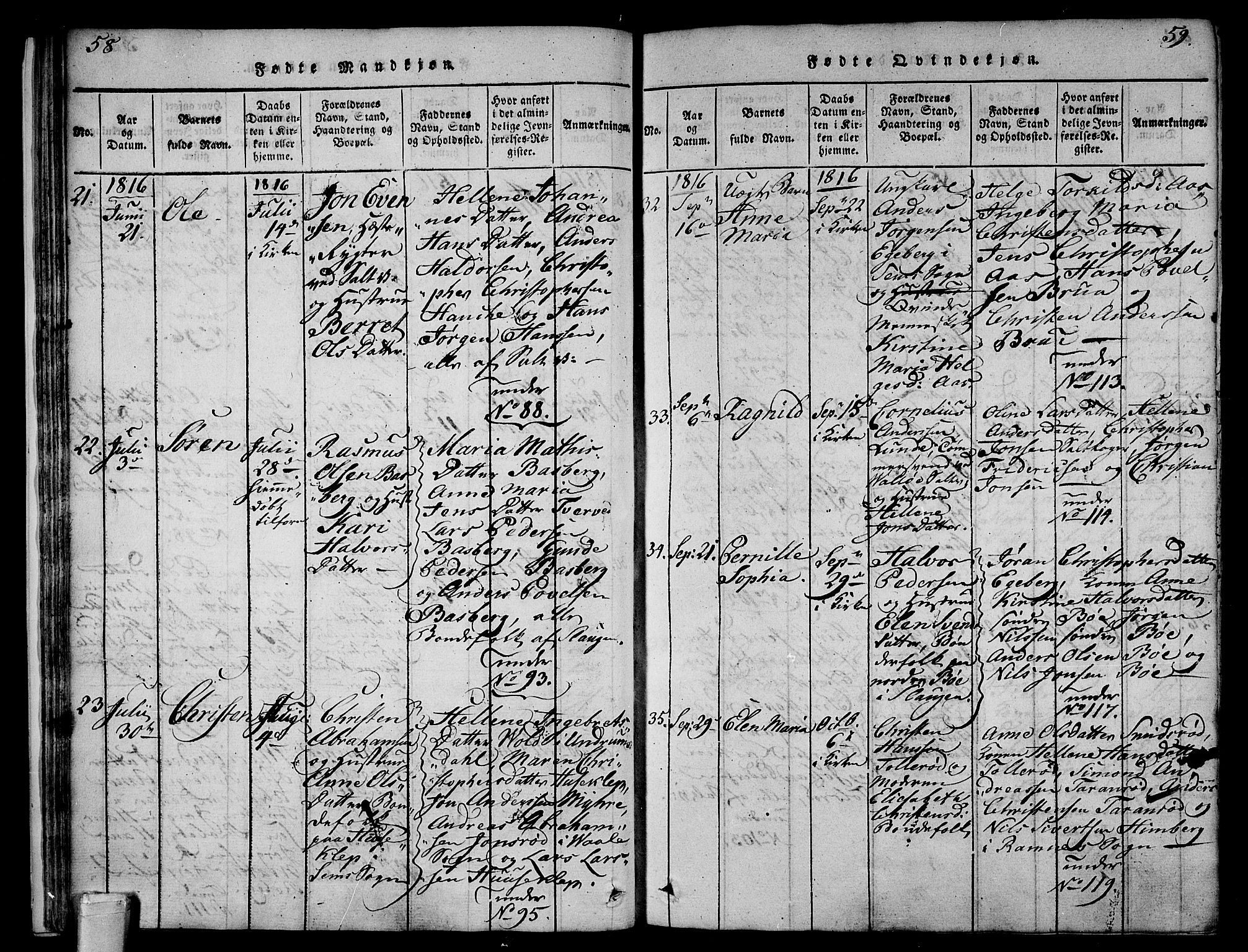 Sem kirkebøker, AV/SAKO-A-5/F/Fa/L0004: Parish register (official) no. I 4, 1814-1825, p. 58-59