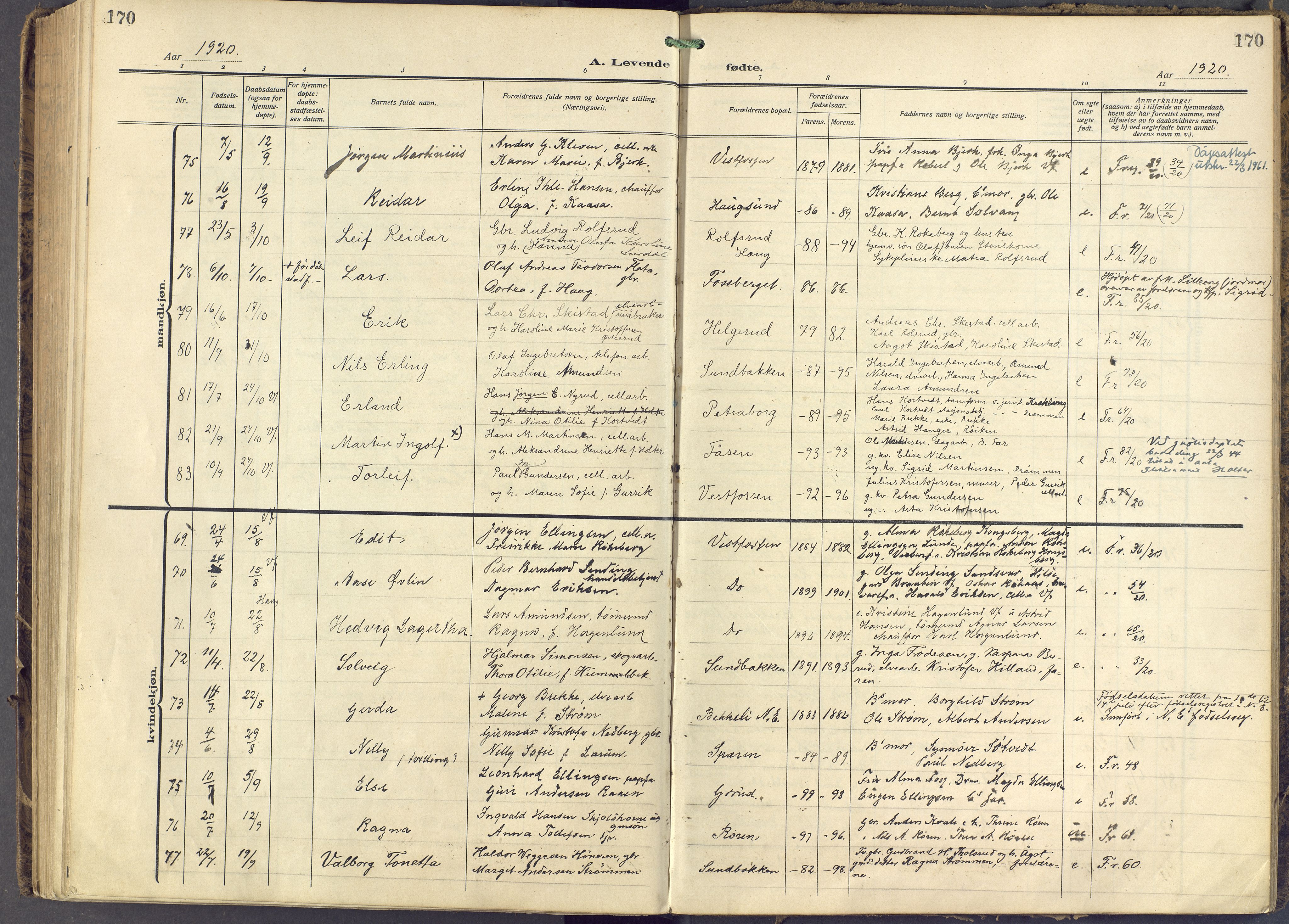 Eiker kirkebøker, AV/SAKO-A-4/F/Fb/L0009: Parish register (official) no. II 9, 1908-1923, p. 170