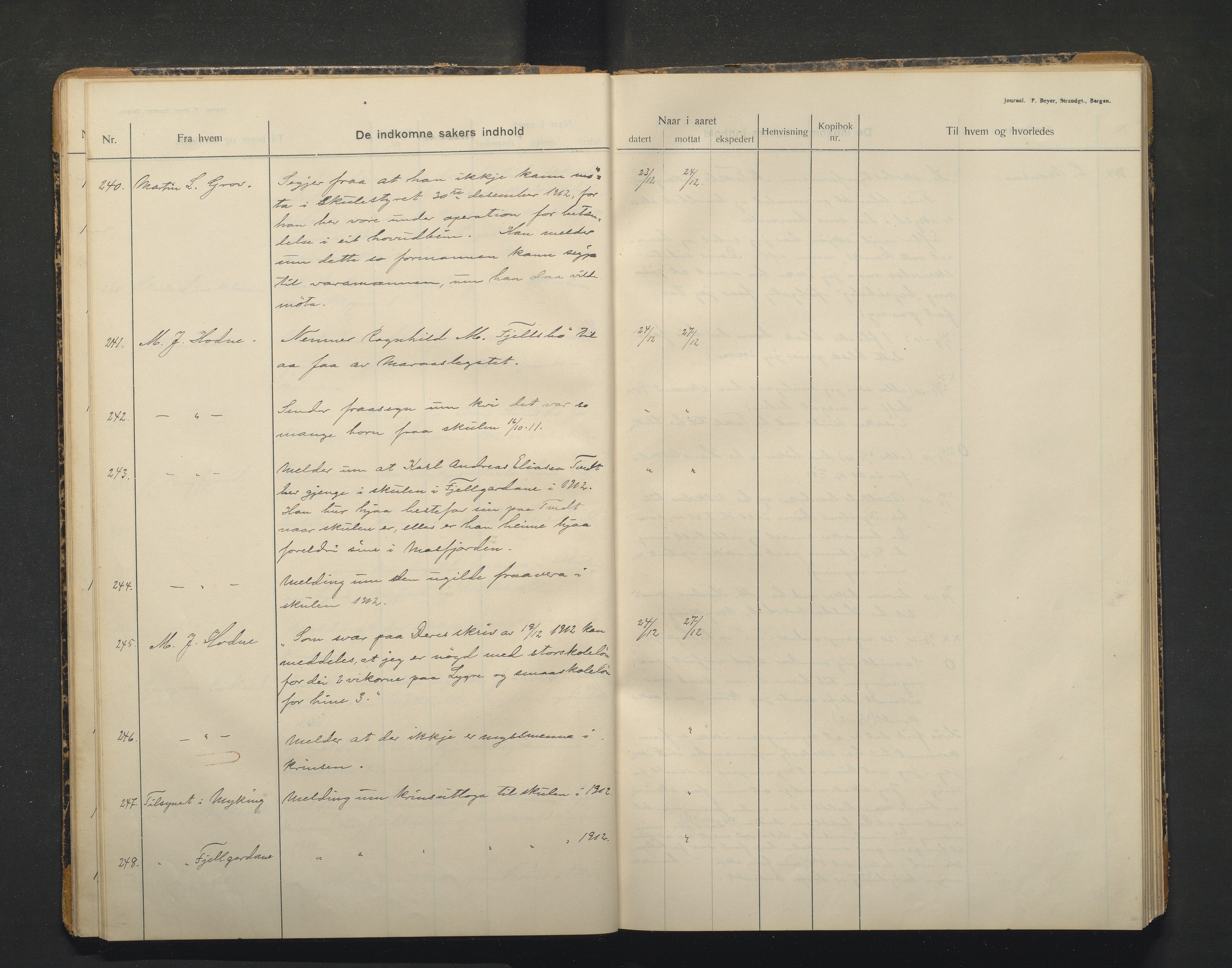 Lindås kommune. Skulestyret, IKAH/1263-211/C/Ca/L0005: Postjournal for Lindås skulestyre, 1912-1918