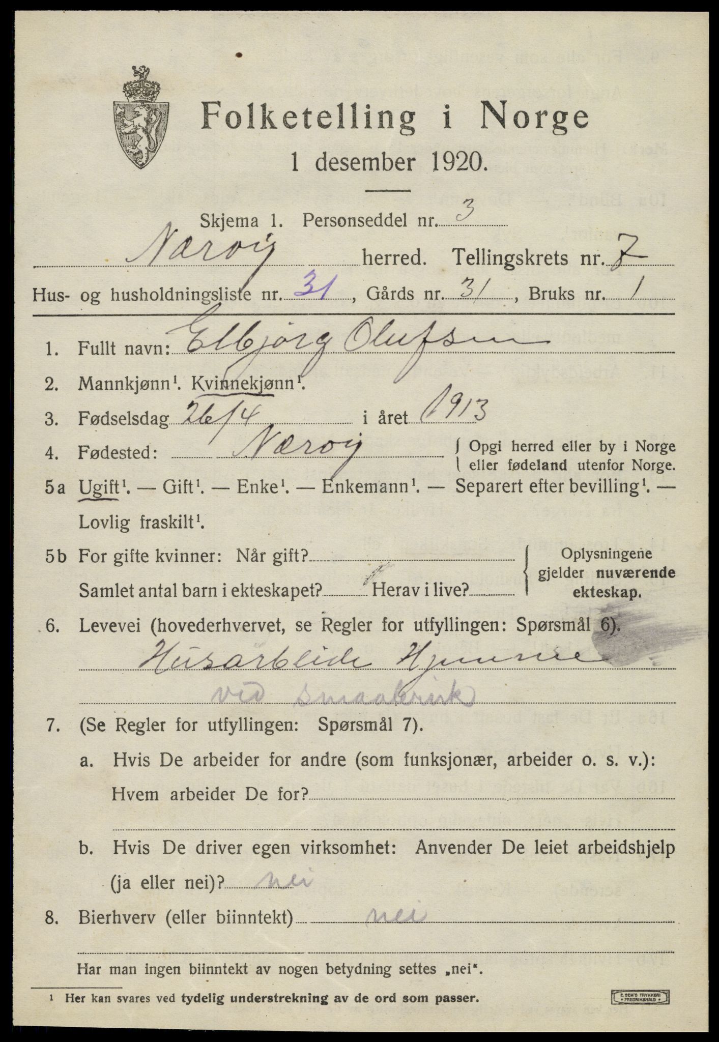 SAT, 1920 census for Nærøy, 1920, p. 4293