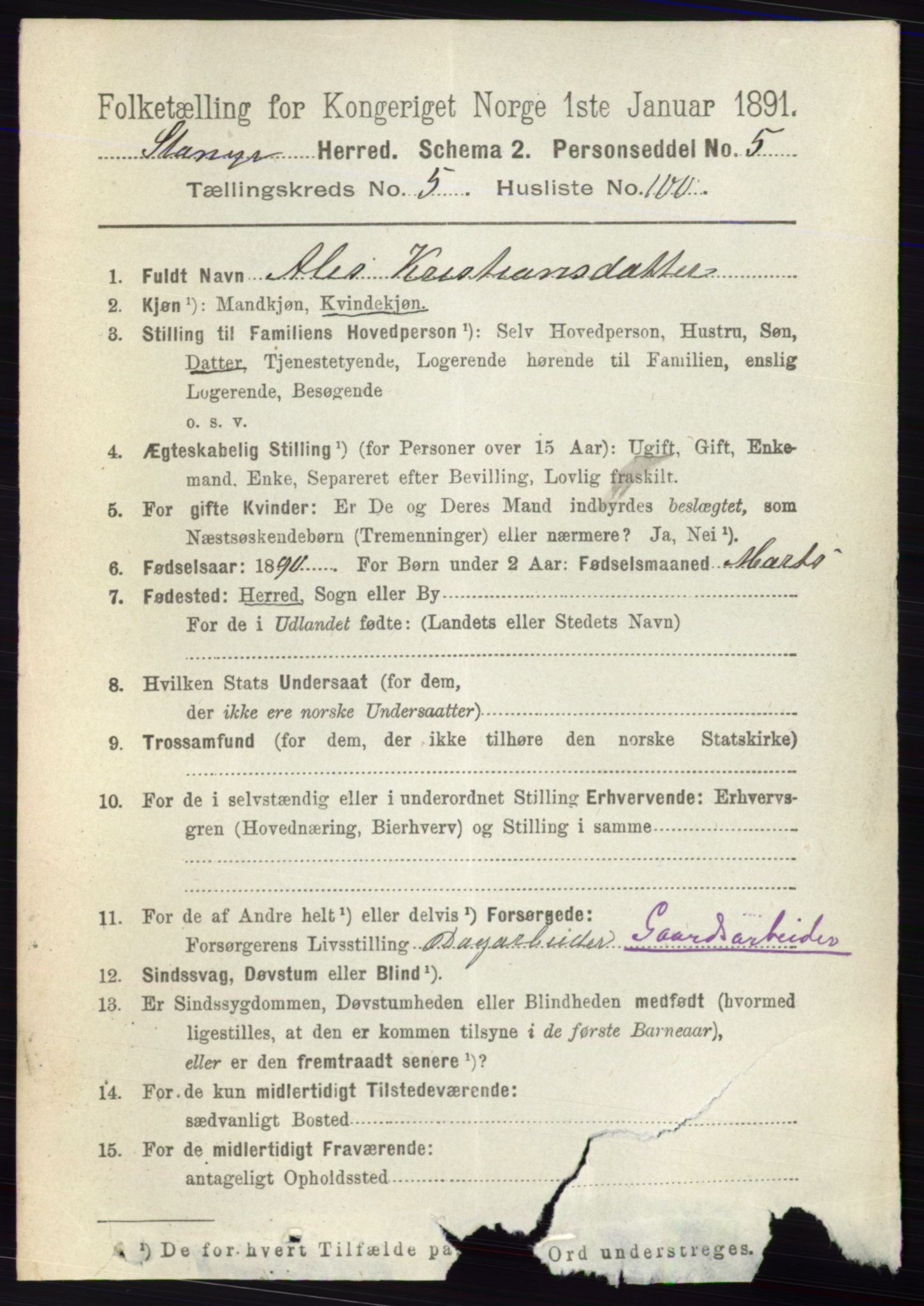 RA, 1891 census for 0417 Stange, 1891, p. 3740