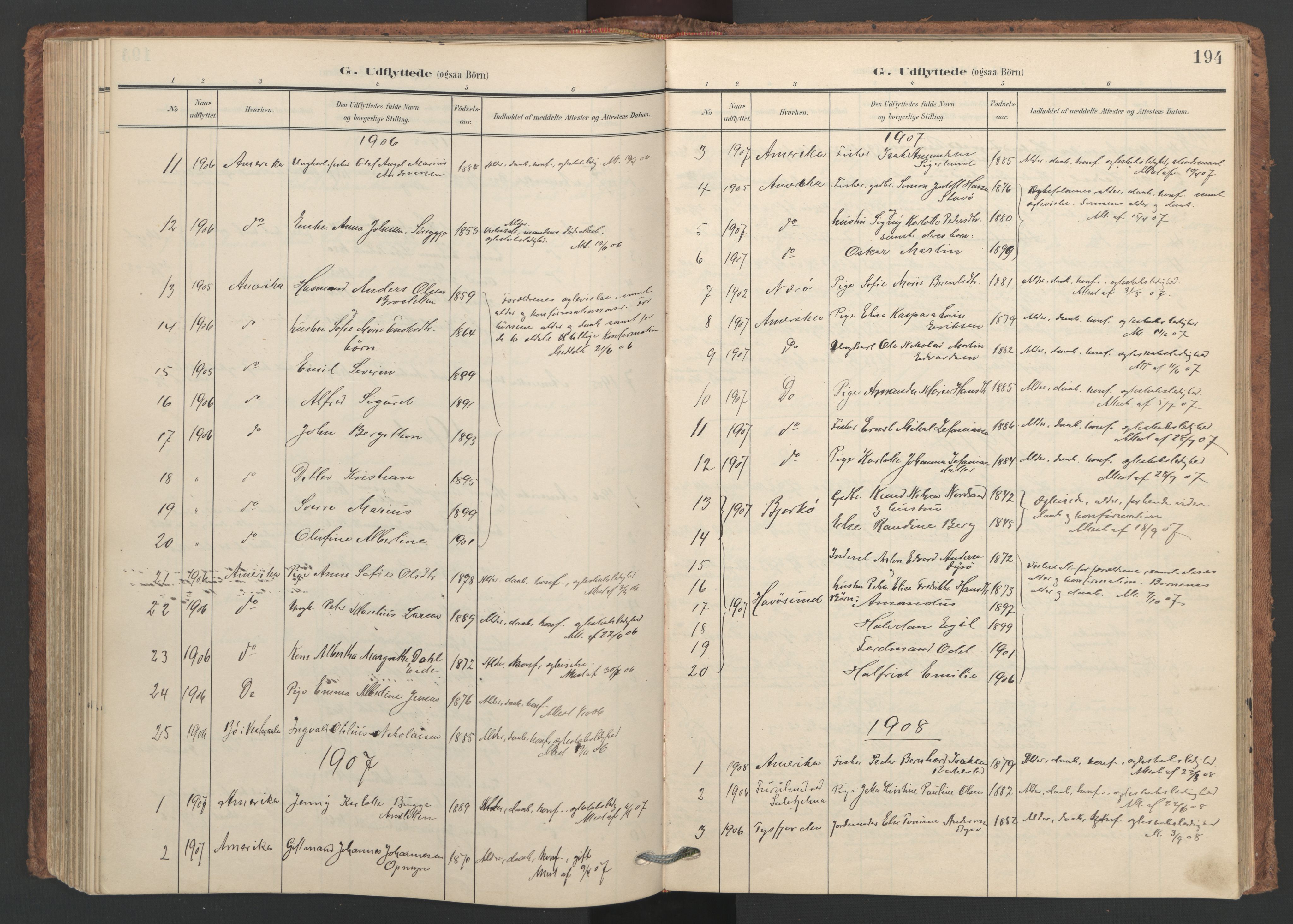 Ministerialprotokoller, klokkerbøker og fødselsregistre - Nordland, SAT/A-1459/893/L1339: Parish register (official) no. 893A11, 1904-1914, p. 194