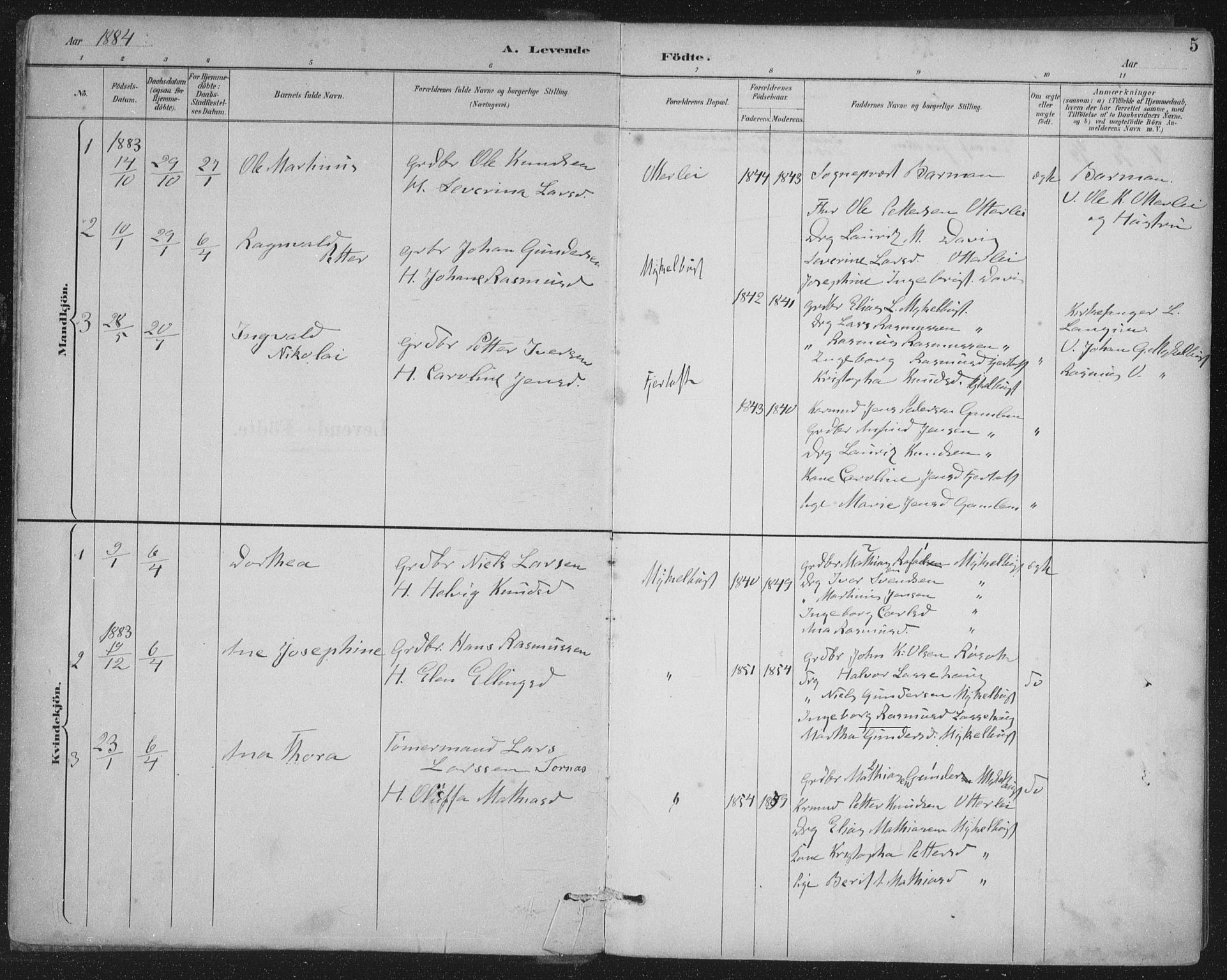 Ministerialprotokoller, klokkerbøker og fødselsregistre - Møre og Romsdal, SAT/A-1454/538/L0522: Parish register (official) no. 538A01, 1884-1913, p. 5