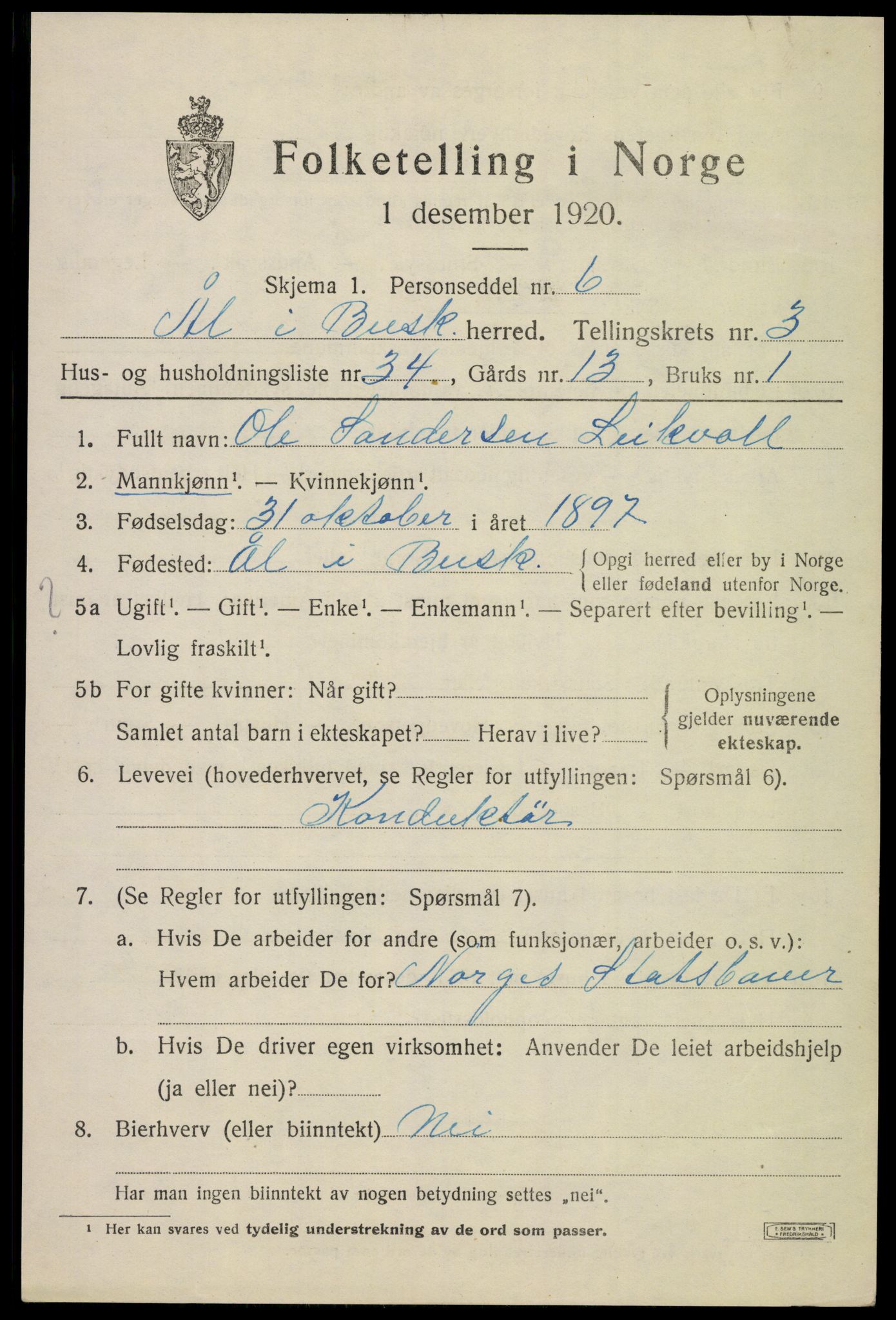 SAKO, 1920 census for Ål, 1920, p. 2778