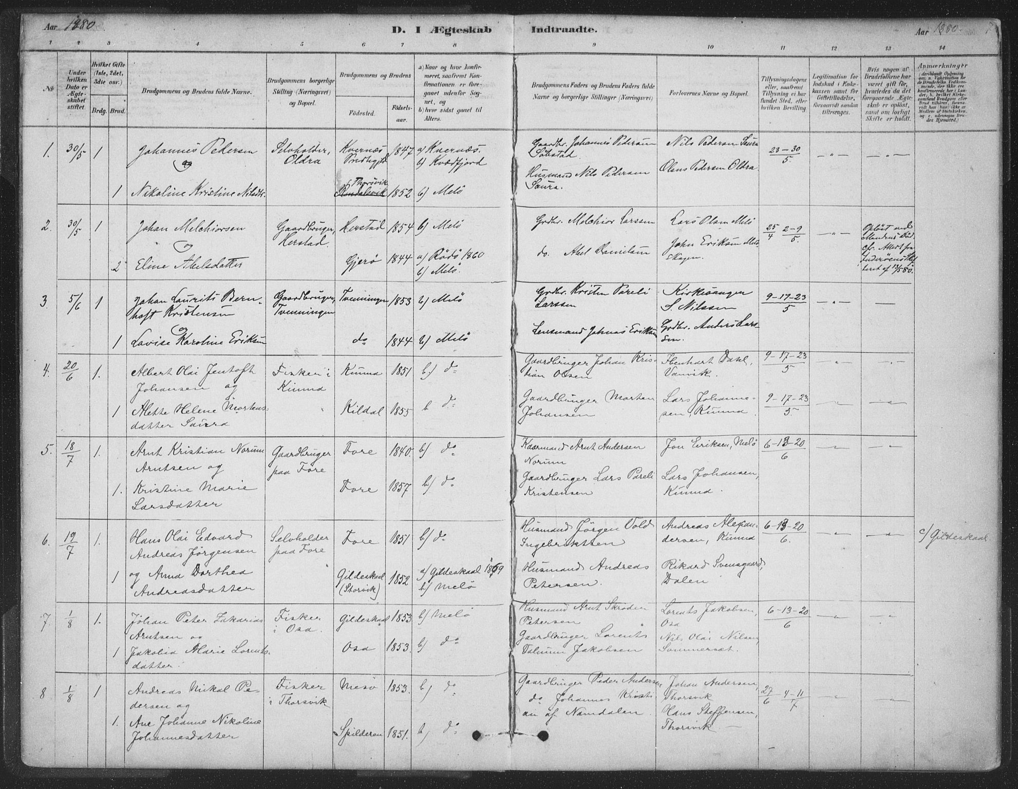 Ministerialprotokoller, klokkerbøker og fødselsregistre - Nordland, AV/SAT-A-1459/843/L0627: Parish register (official) no. 843A02, 1878-1908, p. 7