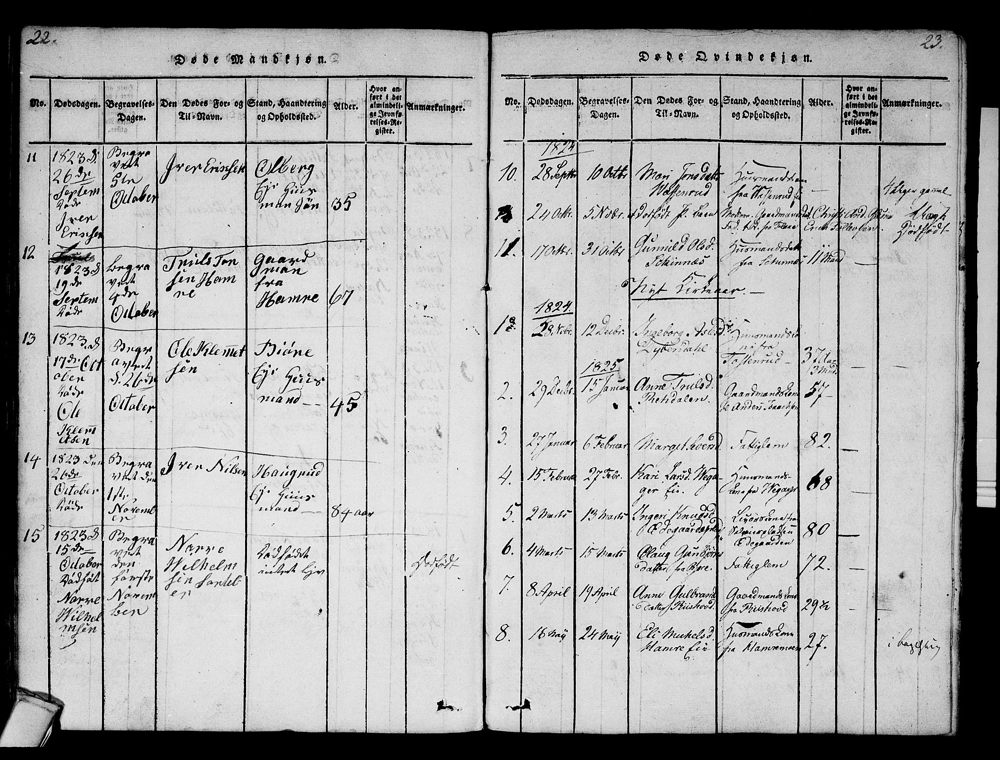 Krødsherad kirkebøker, AV/SAKO-A-19/F/Fa/L0001: Parish register (official) no. 1, 1815-1829, p. 22-23