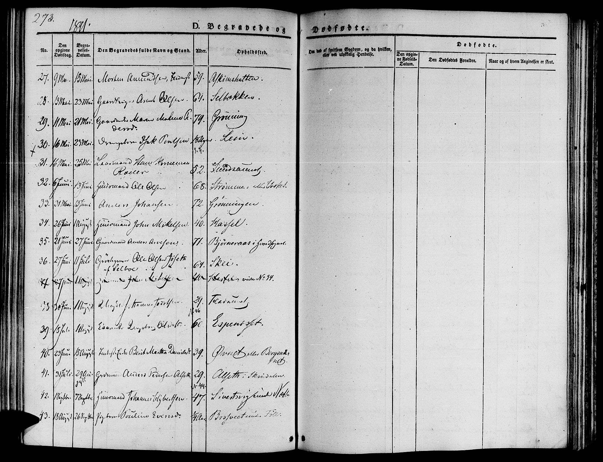 Ministerialprotokoller, klokkerbøker og fødselsregistre - Sør-Trøndelag, AV/SAT-A-1456/646/L0610: Parish register (official) no. 646A08, 1837-1847, p. 273