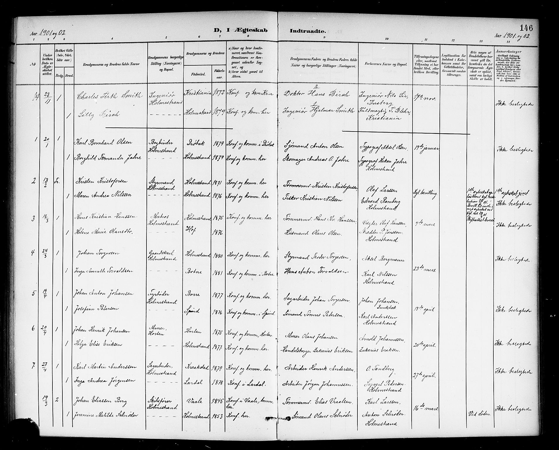 Holmestrand kirkebøker, AV/SAKO-A-346/G/Ga/L0006: Parish register (copy) no. 6, 1901-1923, p. 146
