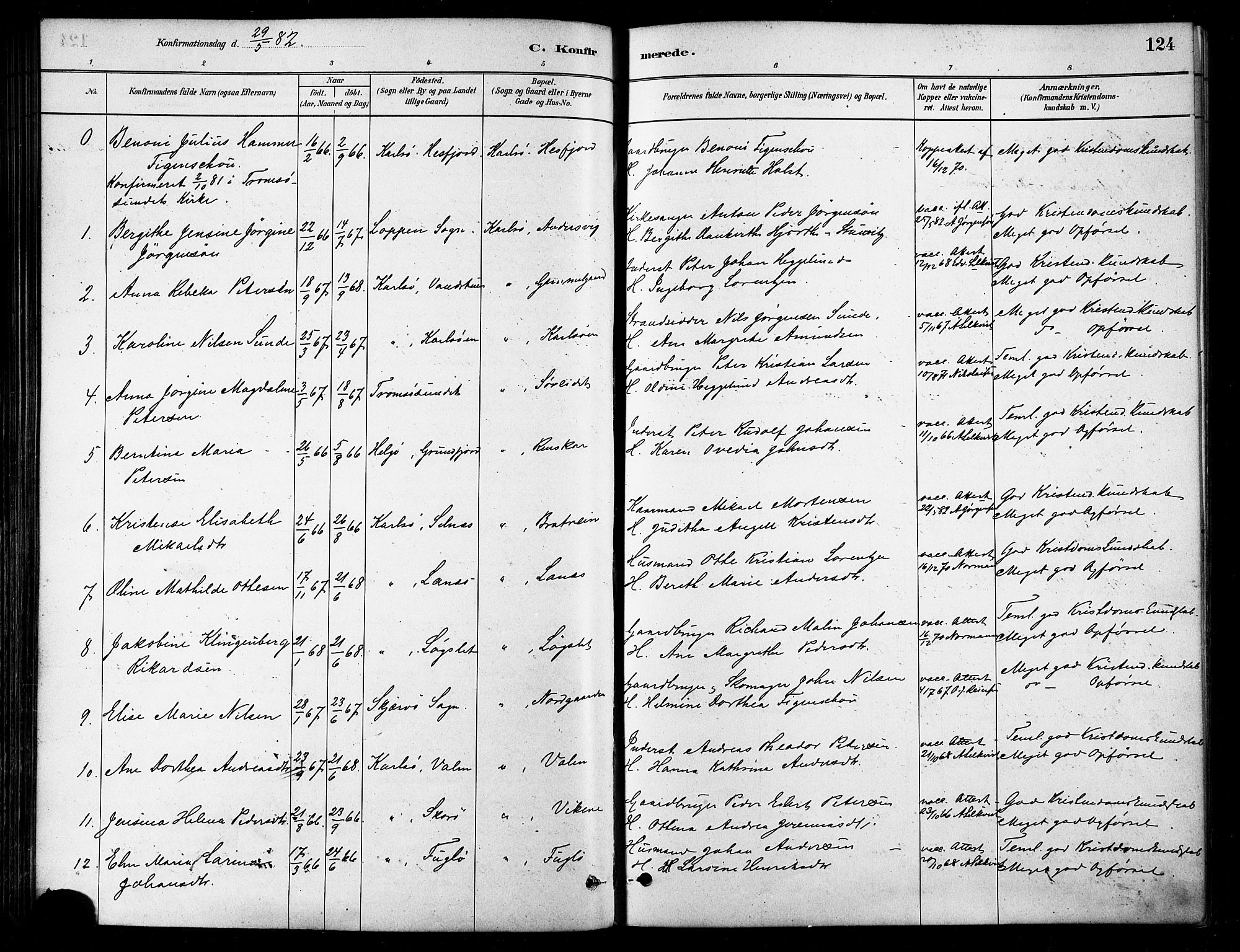 Karlsøy sokneprestembete, SATØ/S-1299/H/Ha/Haa/L0006kirke: Parish register (official) no. 6, 1879-1890, p. 124