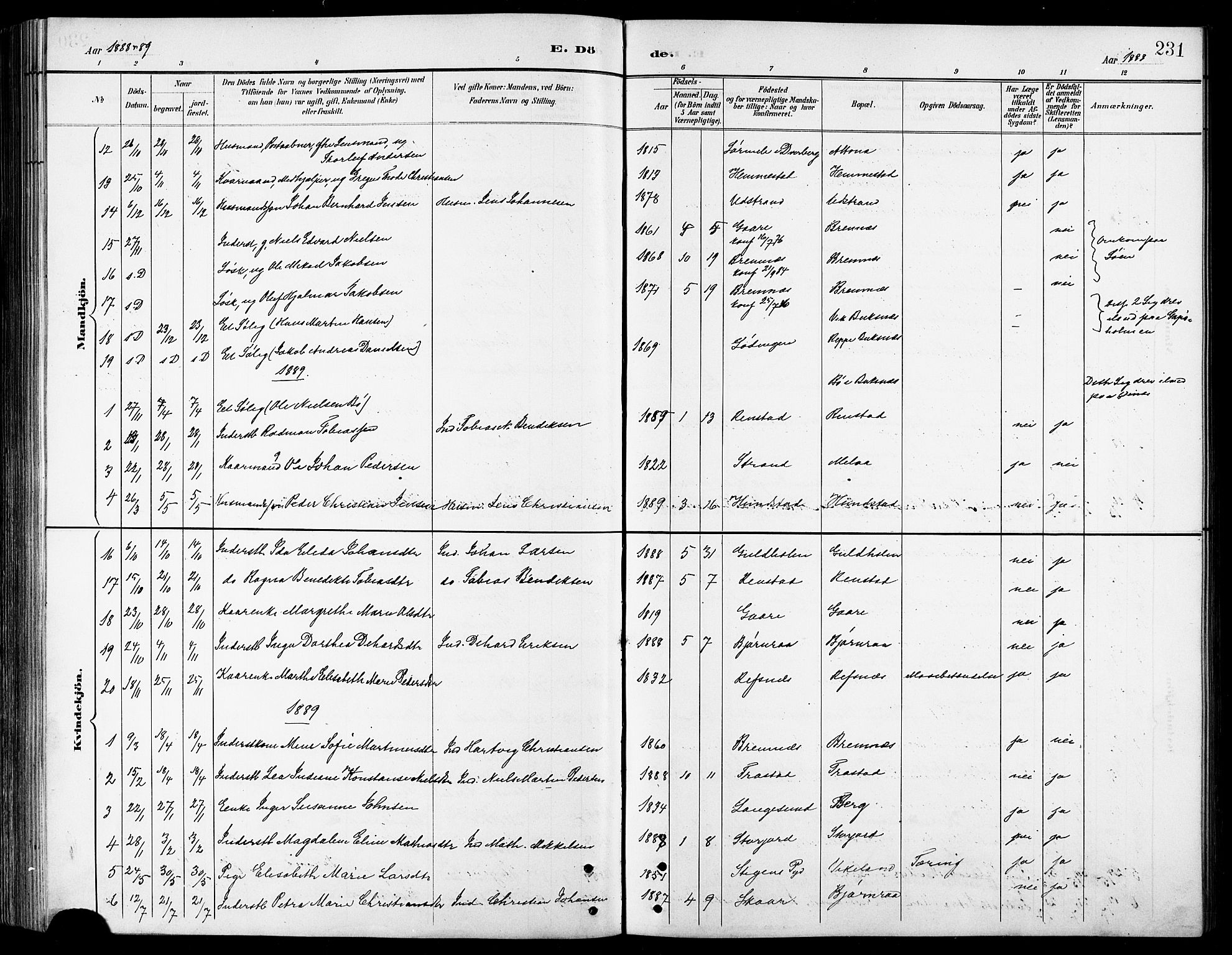 Kvæfjord sokneprestkontor, AV/SATØ-S-1323/G/Ga/Gab/L0005klokker: Parish register (copy) no. 5, 1886-1911, p. 231