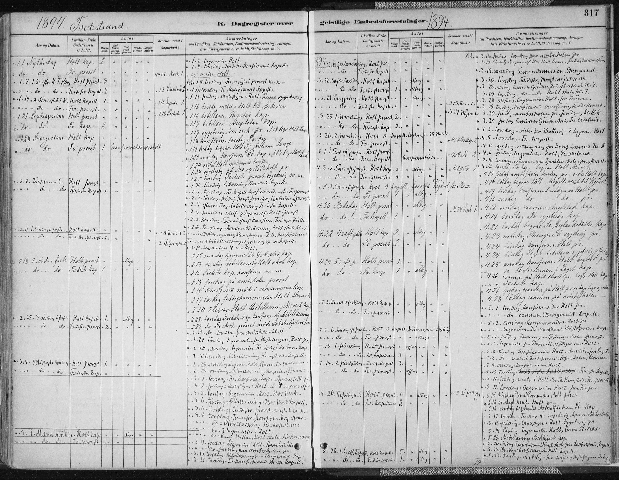 Tvedestrand sokneprestkontor, SAK/1111-0042/F/Fa/L0001: Parish register (official) no. A 1, 1885-1916, p. 317