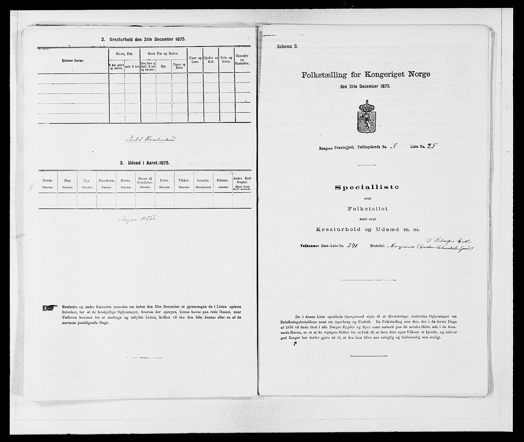 SAB, 1875 census for 1261P Manger, 1875, p. 754