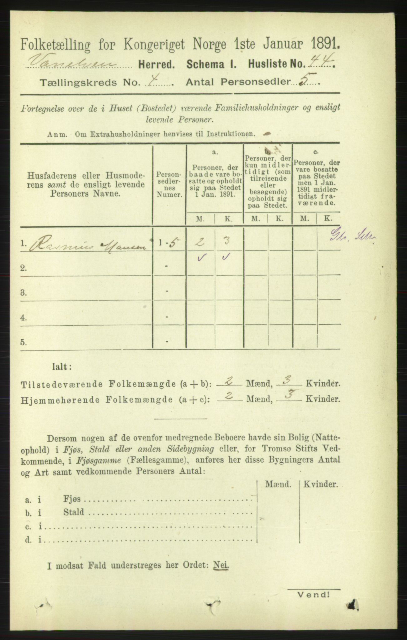 RA, 1891 census for 1511 Vanylven, 1891, p. 1806