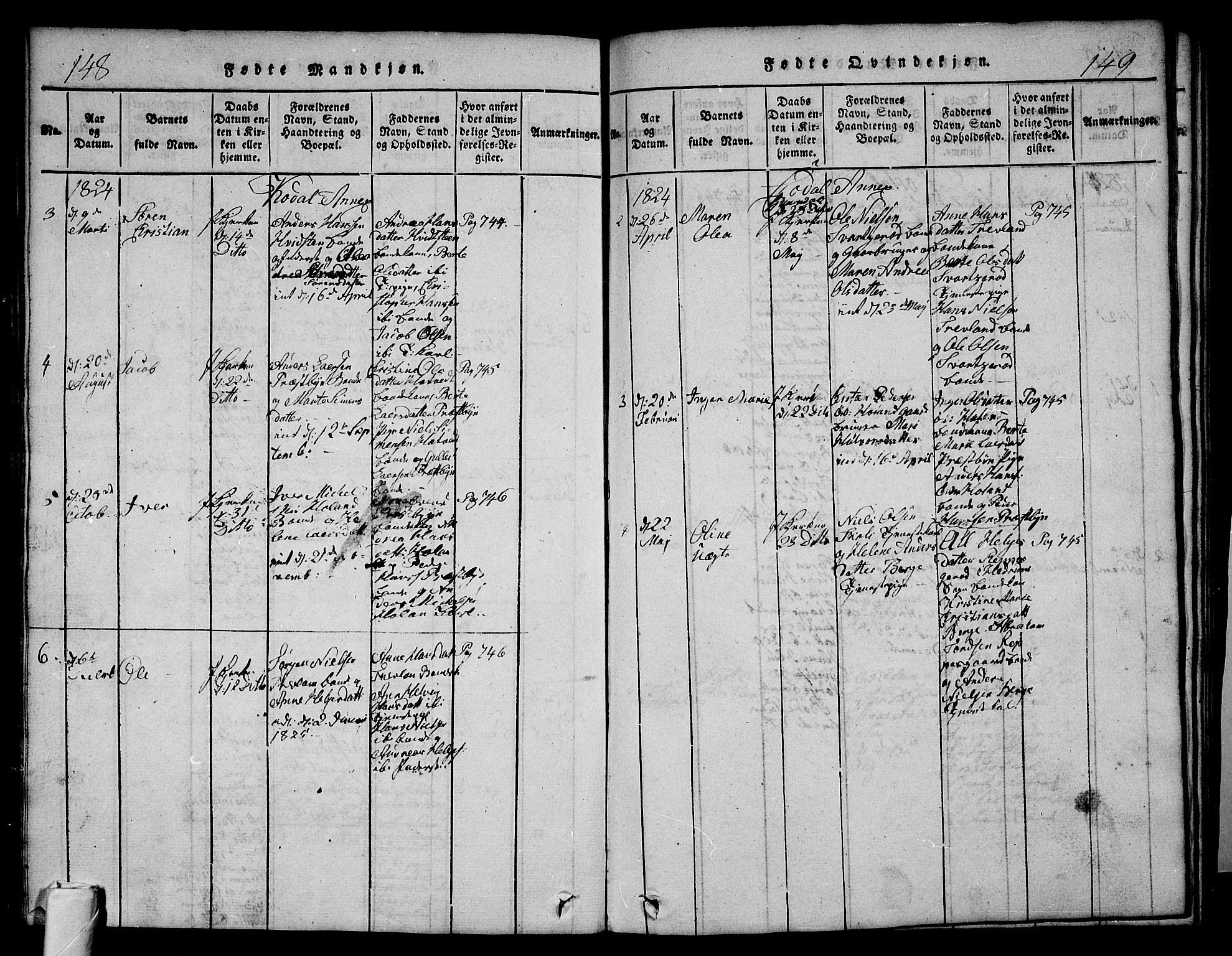 Andebu kirkebøker, SAKO/A-336/G/Ga/L0002: Parish register (copy) no. I 2 /3, 1823-1832, p. 148-149