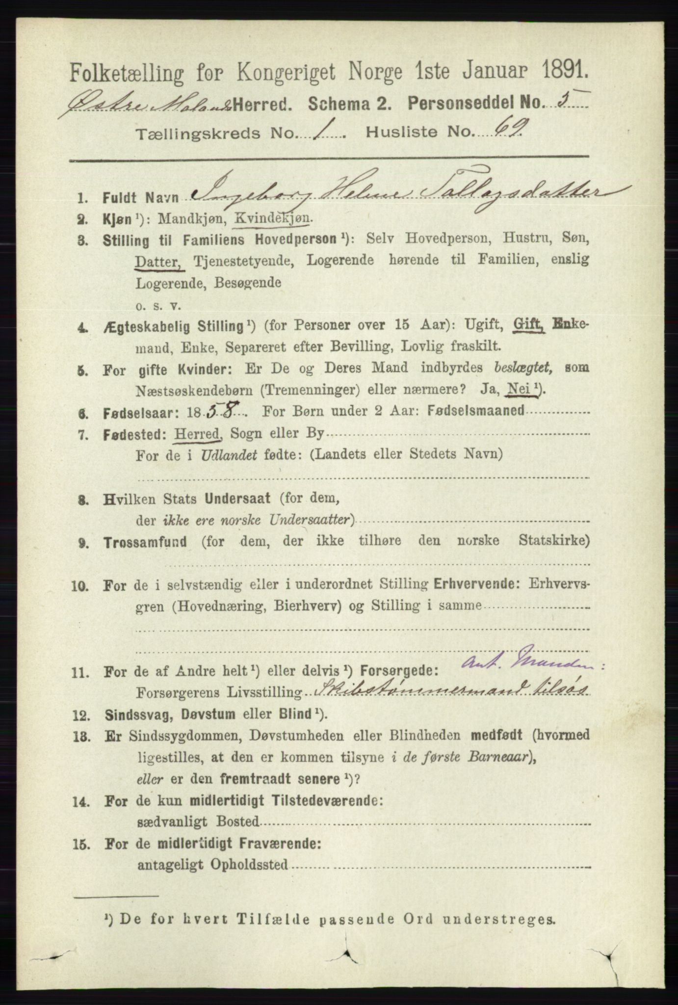 RA, 1891 census for 0918 Austre Moland, 1891, p. 547