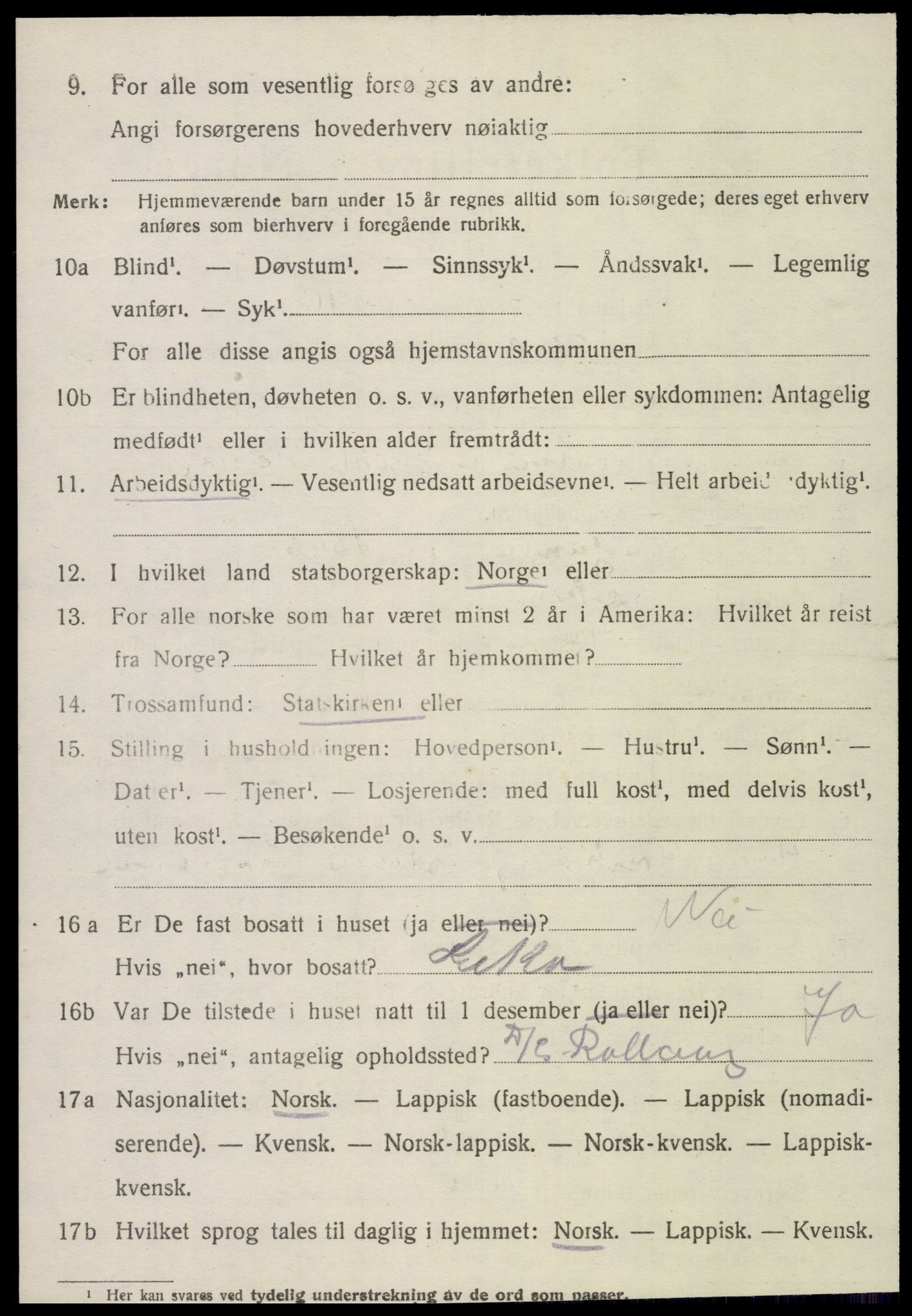 SAT, 1920 census for Vikna, 1920, p. 3262