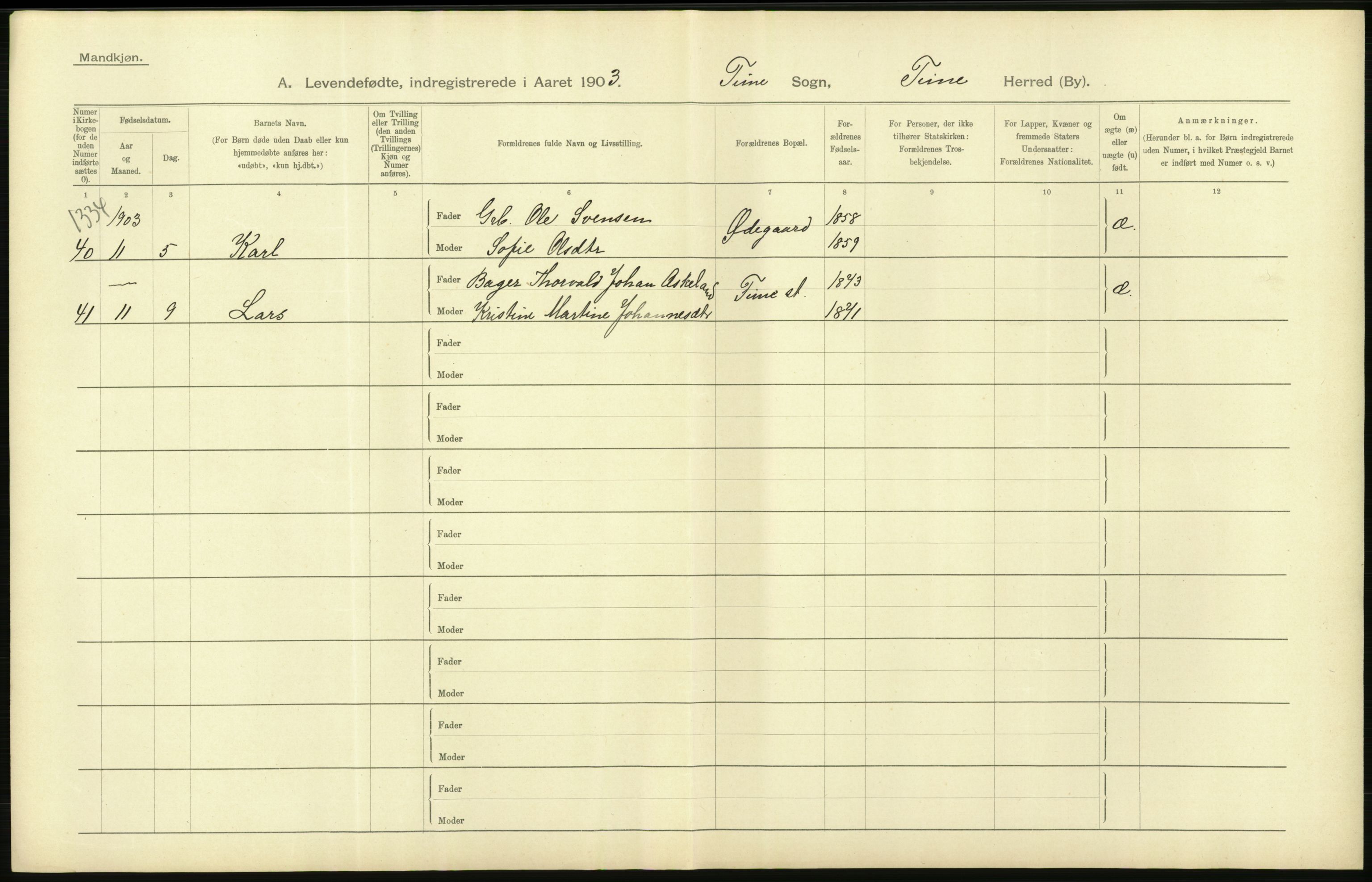 Statistisk sentralbyrå, Sosiodemografiske emner, Befolkning, AV/RA-S-2228/D/Df/Dfa/Dfaa/L0012: Stavanger amt: Fødte, gifte, døde, 1903, p. 26