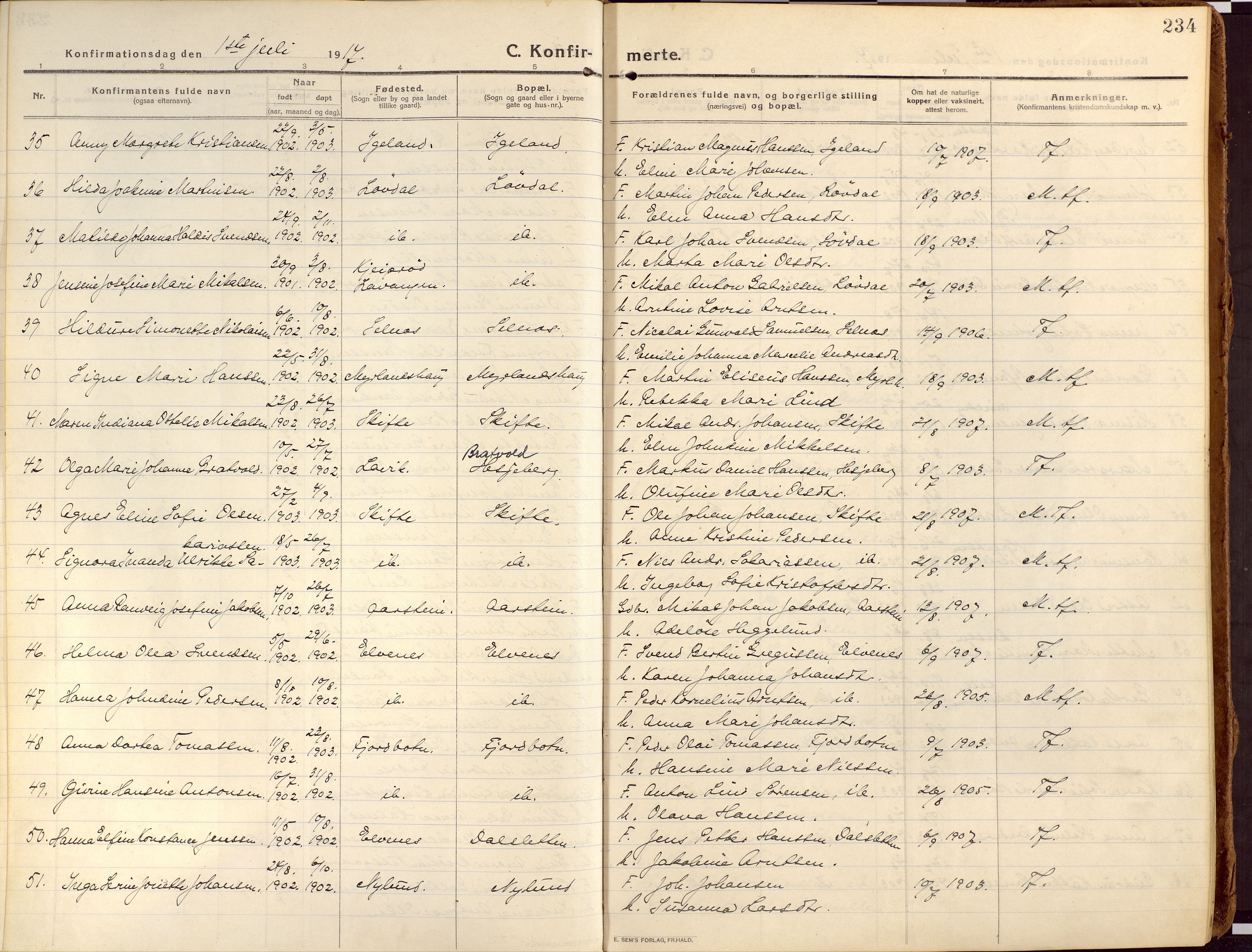 Ibestad sokneprestembete, AV/SATØ-S-0077/H/Ha/Haa/L0018kirke: Parish register (official) no. 18, 1915-1929, p. 234