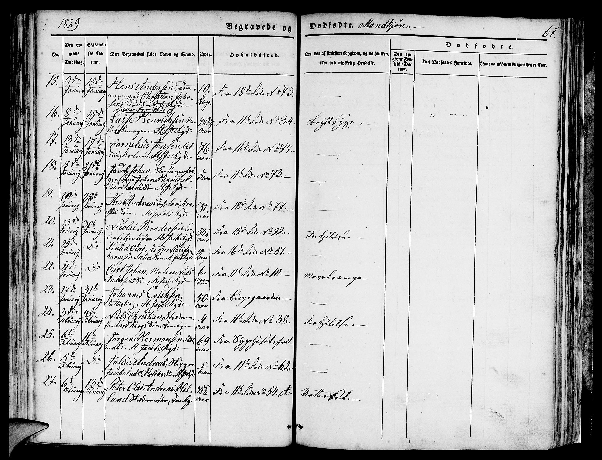 Domkirken sokneprestembete, SAB/A-74801/H/Hab/L0006: Parish register (copy) no. A 6, 1827-1834, p. 67