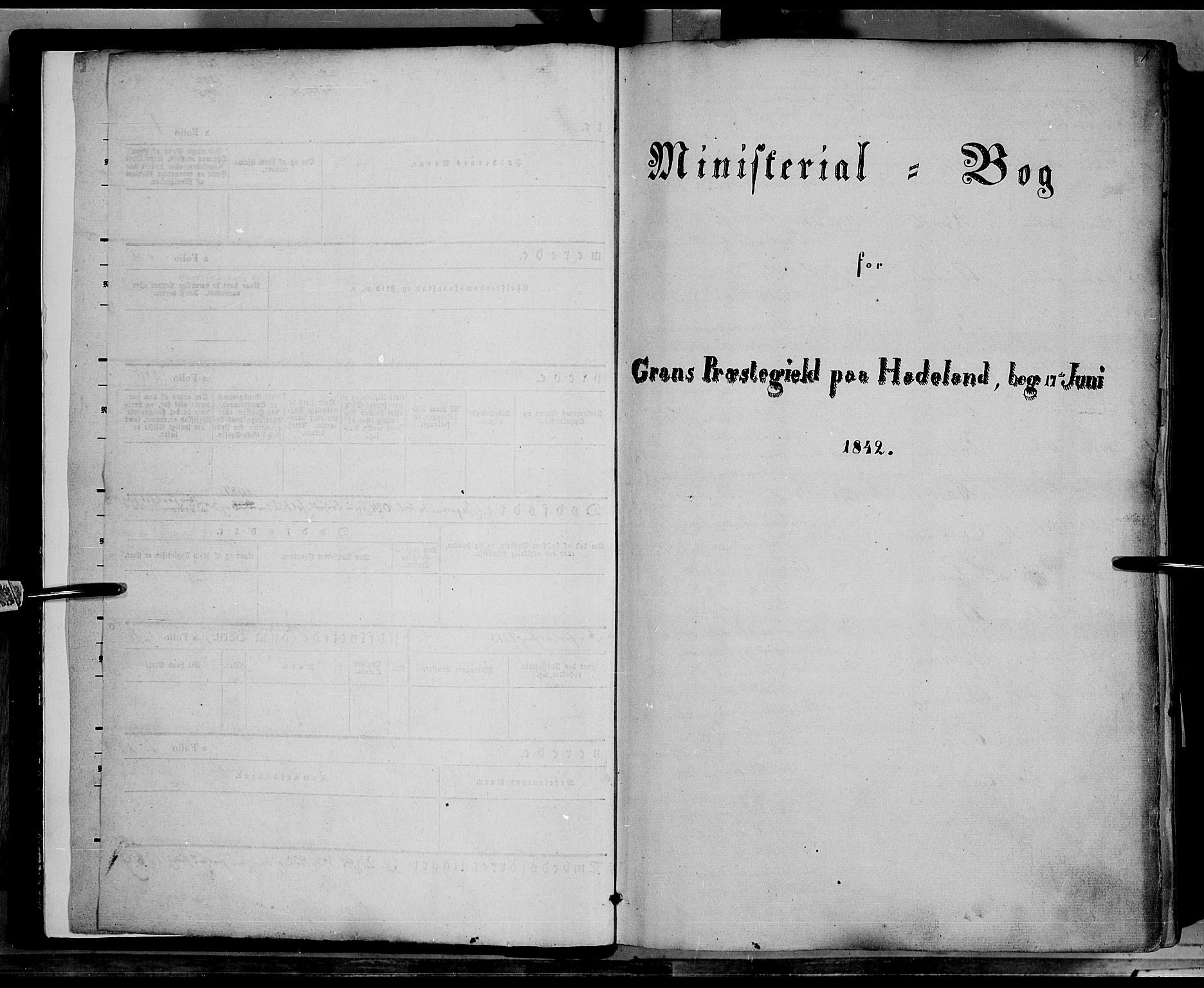 Gran prestekontor, SAH/PREST-112/H/Ha/Haa/L0011: Parish register (official) no. 11, 1842-1856, p. 0-1