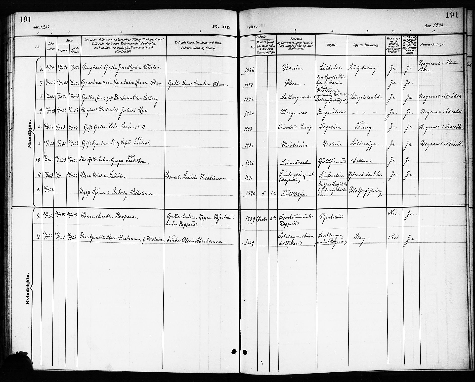 Drøbak prestekontor Kirkebøker, SAO/A-10142a/G/Gb/L0001: Parish register (copy) no. II 1, 1901-1919, p. 191