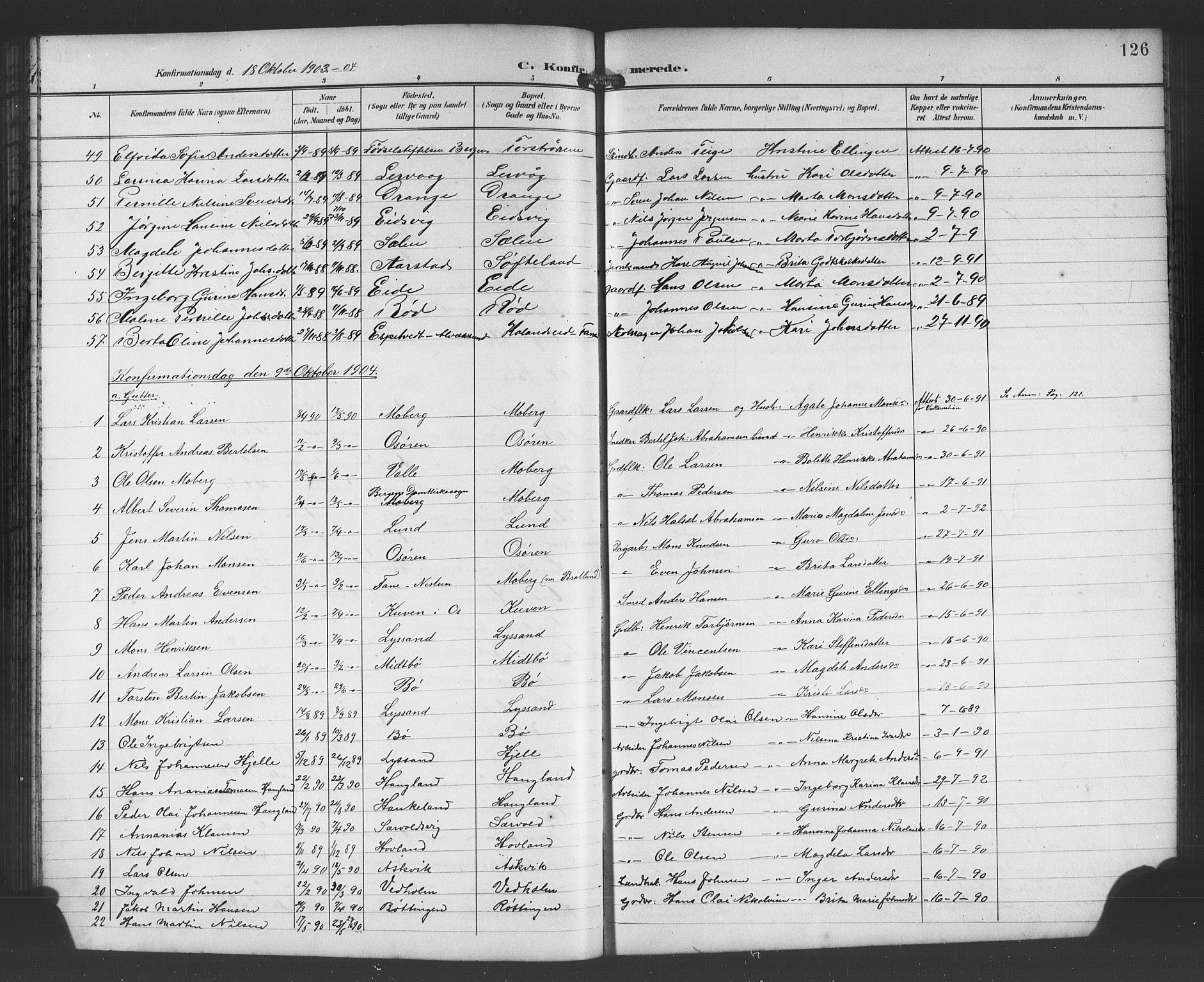 Os sokneprestembete, SAB/A-99929: Parish register (copy) no. A 3, 1897-1913, p. 126