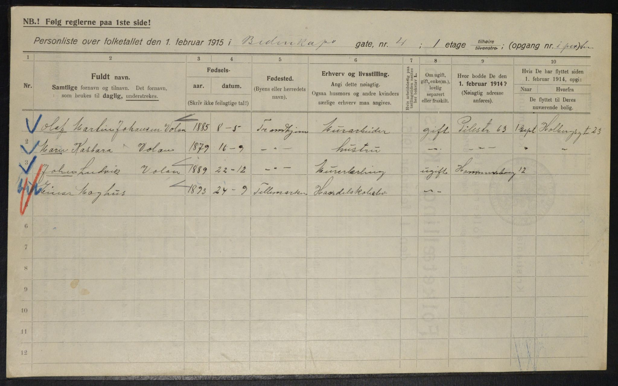 OBA, Municipal Census 1915 for Kristiania, 1915, p. 4823