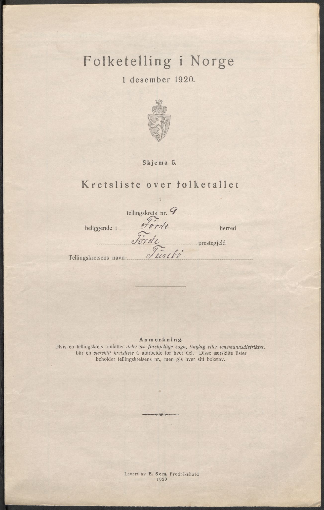 SAB, 1920 census for Førde, 1920, p. 29