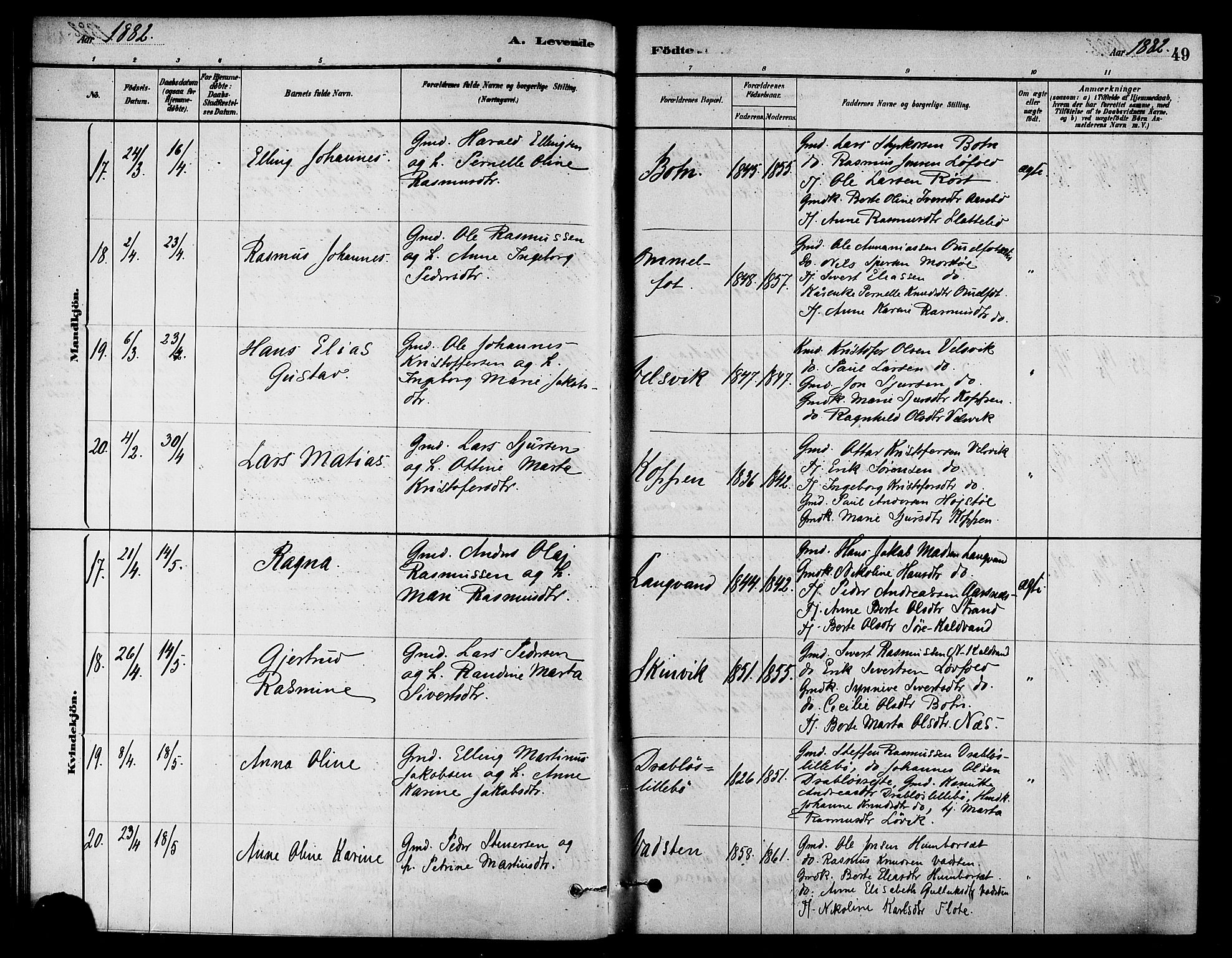 Ministerialprotokoller, klokkerbøker og fødselsregistre - Møre og Romsdal, AV/SAT-A-1454/511/L0141: Parish register (official) no. 511A08, 1878-1890, p. 49