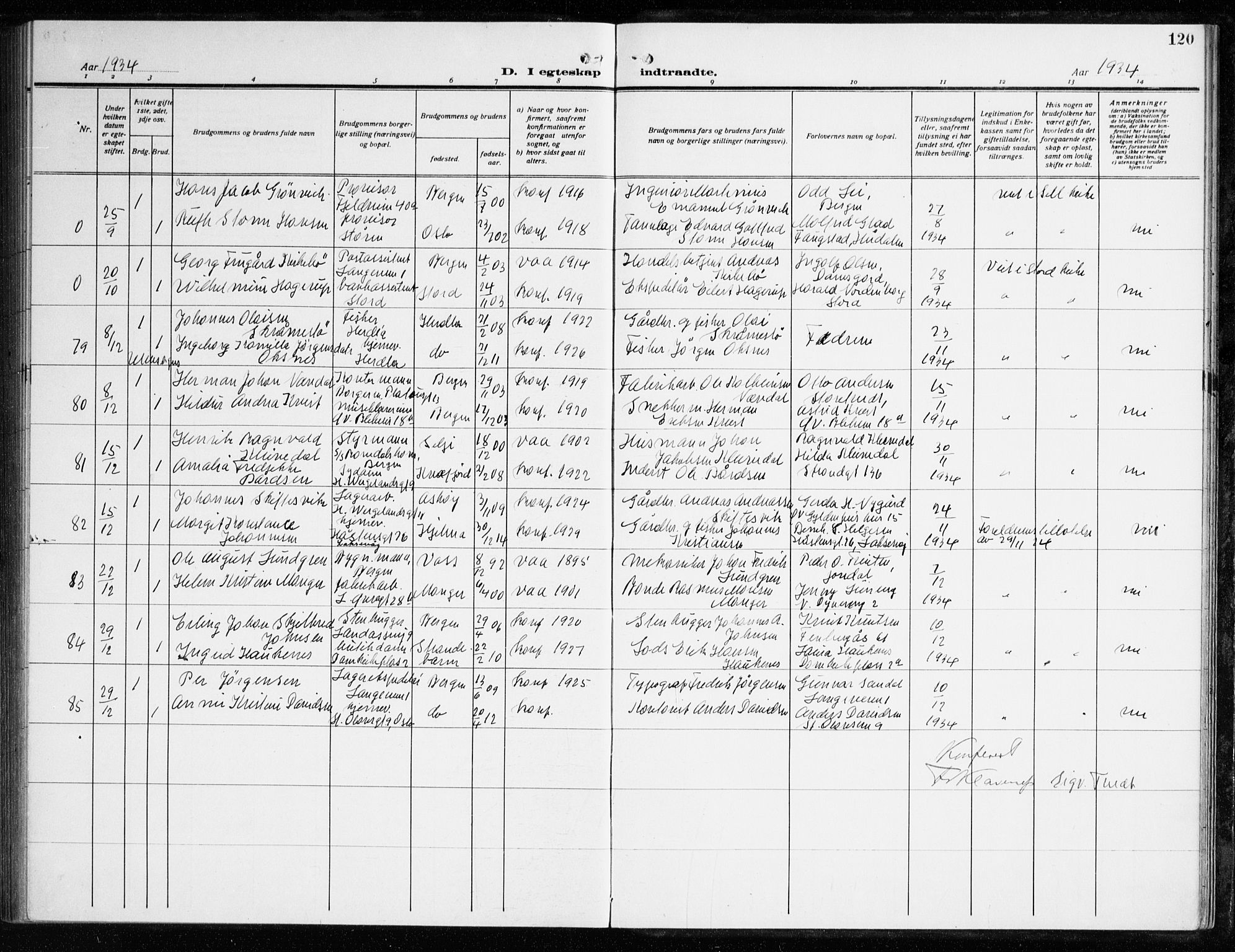 Korskirken sokneprestembete, AV/SAB-A-76101/H/Haa/L0039: Parish register (official) no. D 6, 1919-1938, p. 120