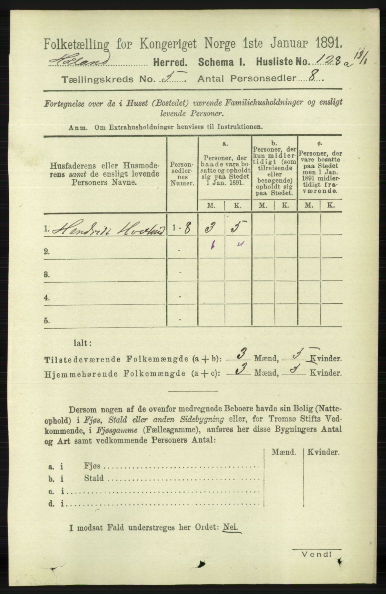 RA, 1891 census for 1124 Haaland, 1891, p. 3293