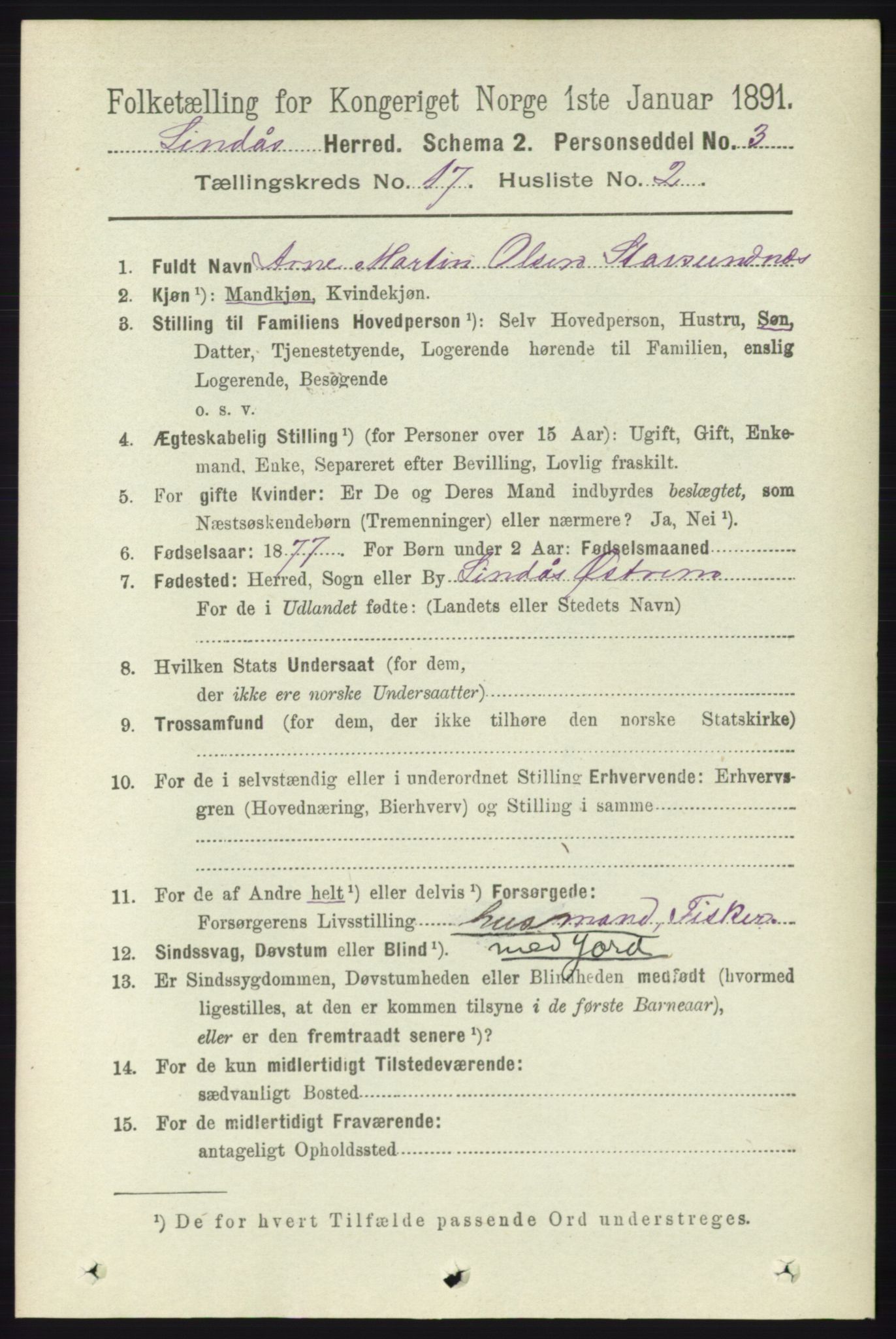 RA, 1891 census for 1263 Lindås, 1891, p. 6139