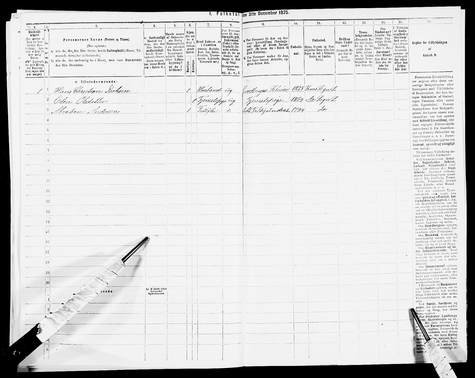 SAK, 1875 census for 1032P Lyngdal, 1875, p. 1226