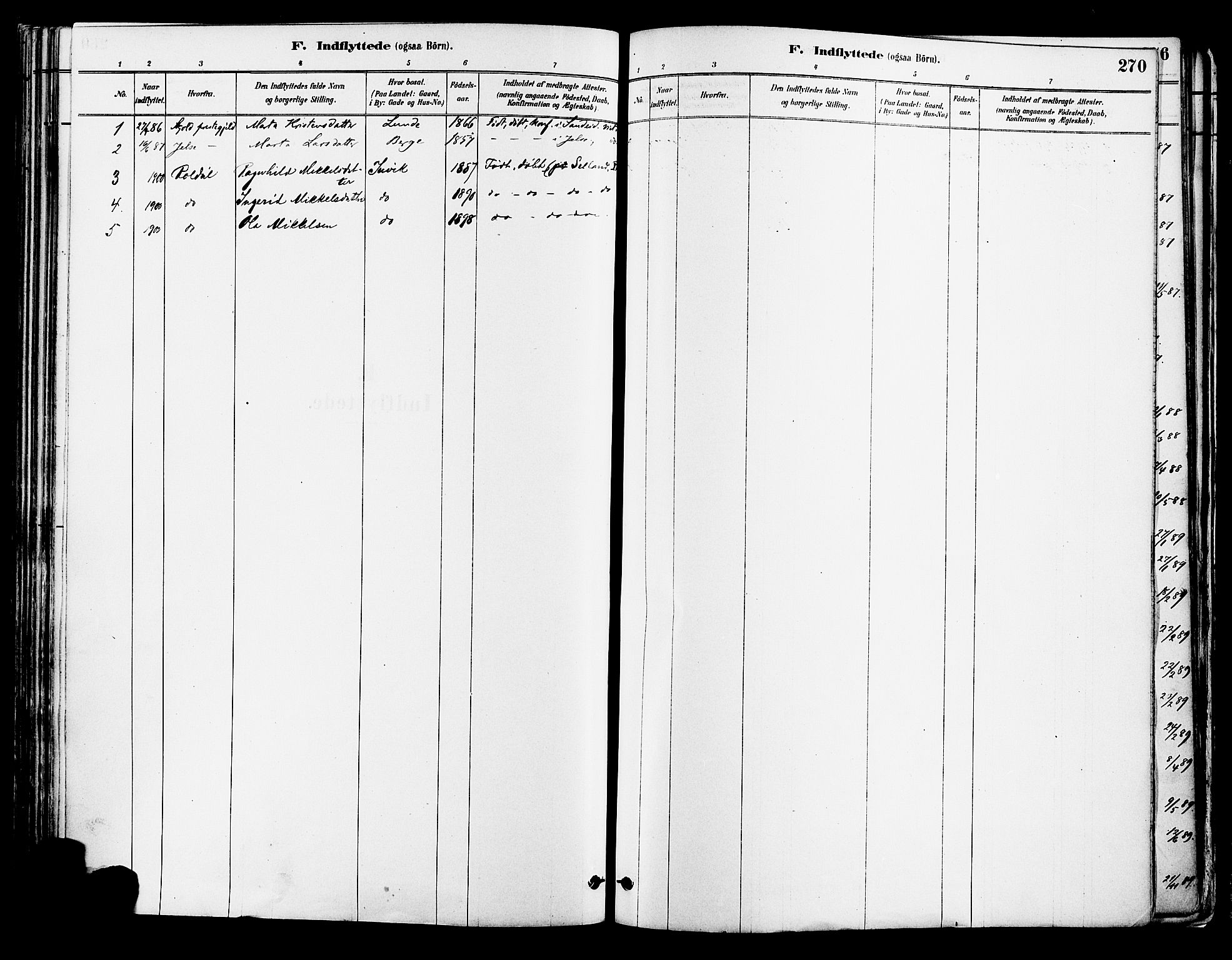 Suldal sokneprestkontor, AV/SAST-A-101845/01/IV/L0011: Parish register (official) no. A 11, 1878-1900, p. 270