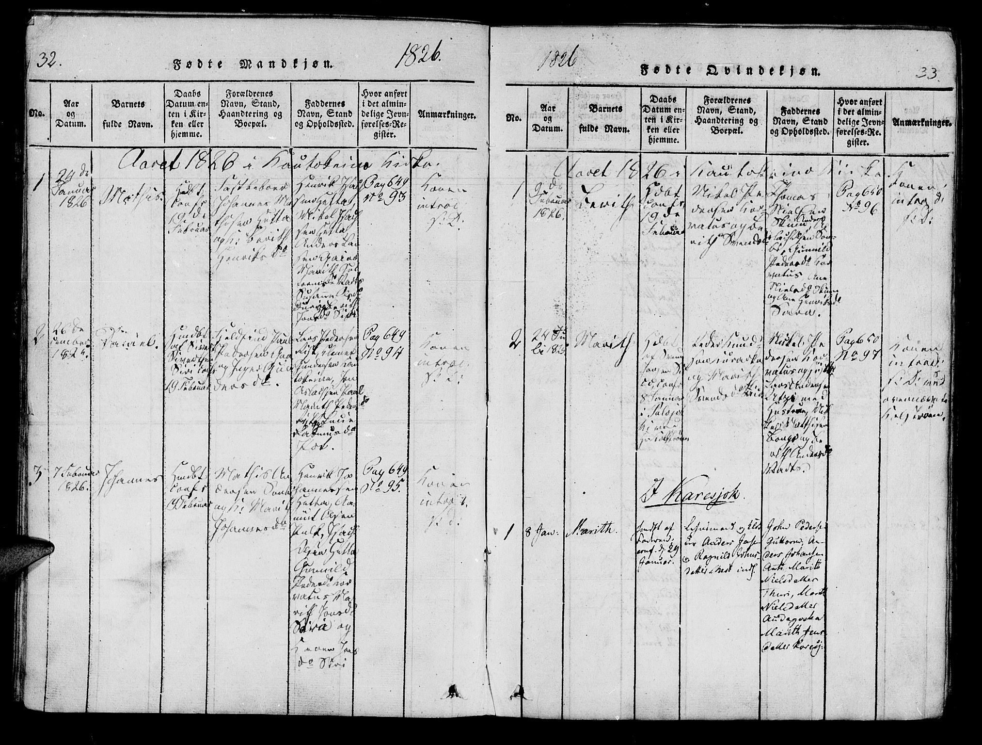 Kistrand/Porsanger sokneprestembete, SATØ/S-1351/H/Ha/L0010.kirke: Parish register (official) no. 10, 1821-1842, p. 32-33