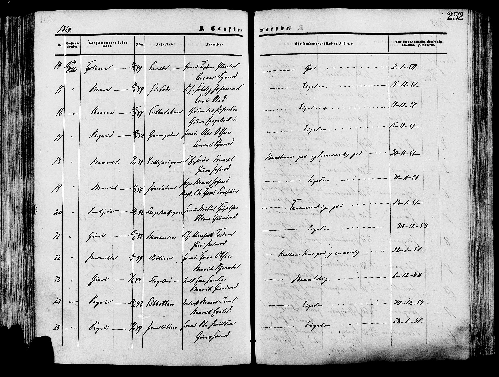 Lesja prestekontor, SAH/PREST-068/H/Ha/Haa/L0008: Parish register (official) no. 8, 1854-1880, p. 252