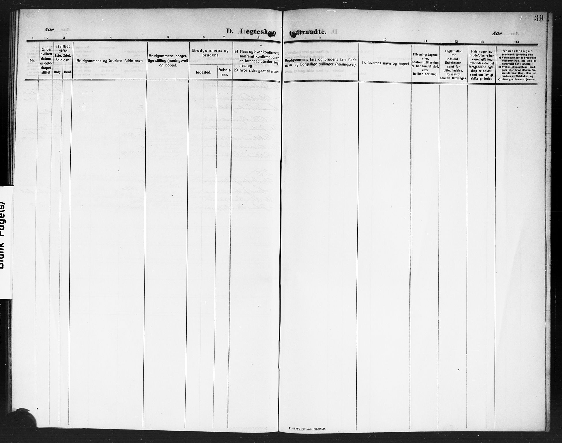 Rakkestad prestekontor Kirkebøker, AV/SAO-A-2008/G/Gc/L0002: Parish register (copy) no. III 2, 1909-1920, p. 39