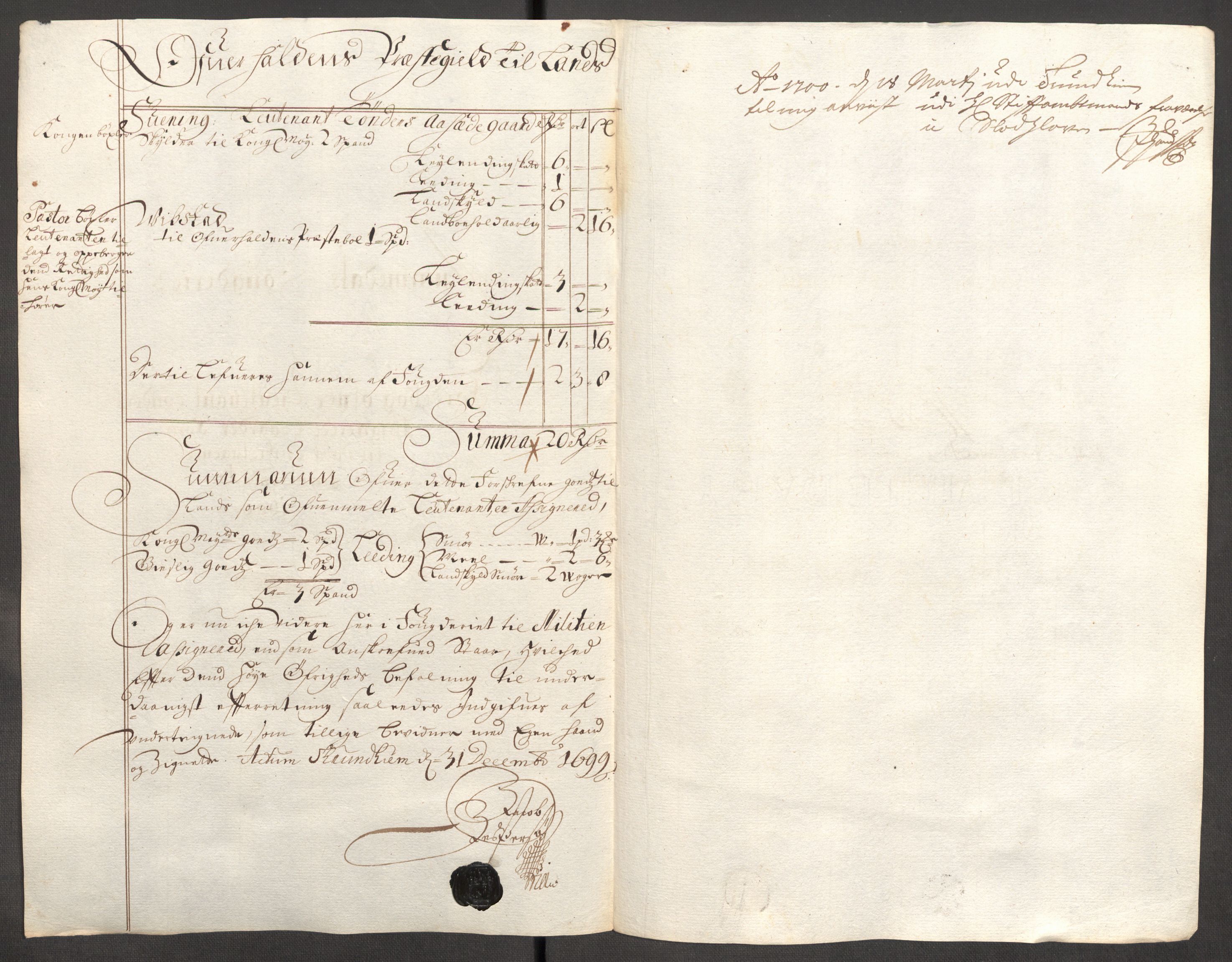 Rentekammeret inntil 1814, Reviderte regnskaper, Fogderegnskap, RA/EA-4092/R64/L4426: Fogderegnskap Namdal, 1699-1700, p. 186