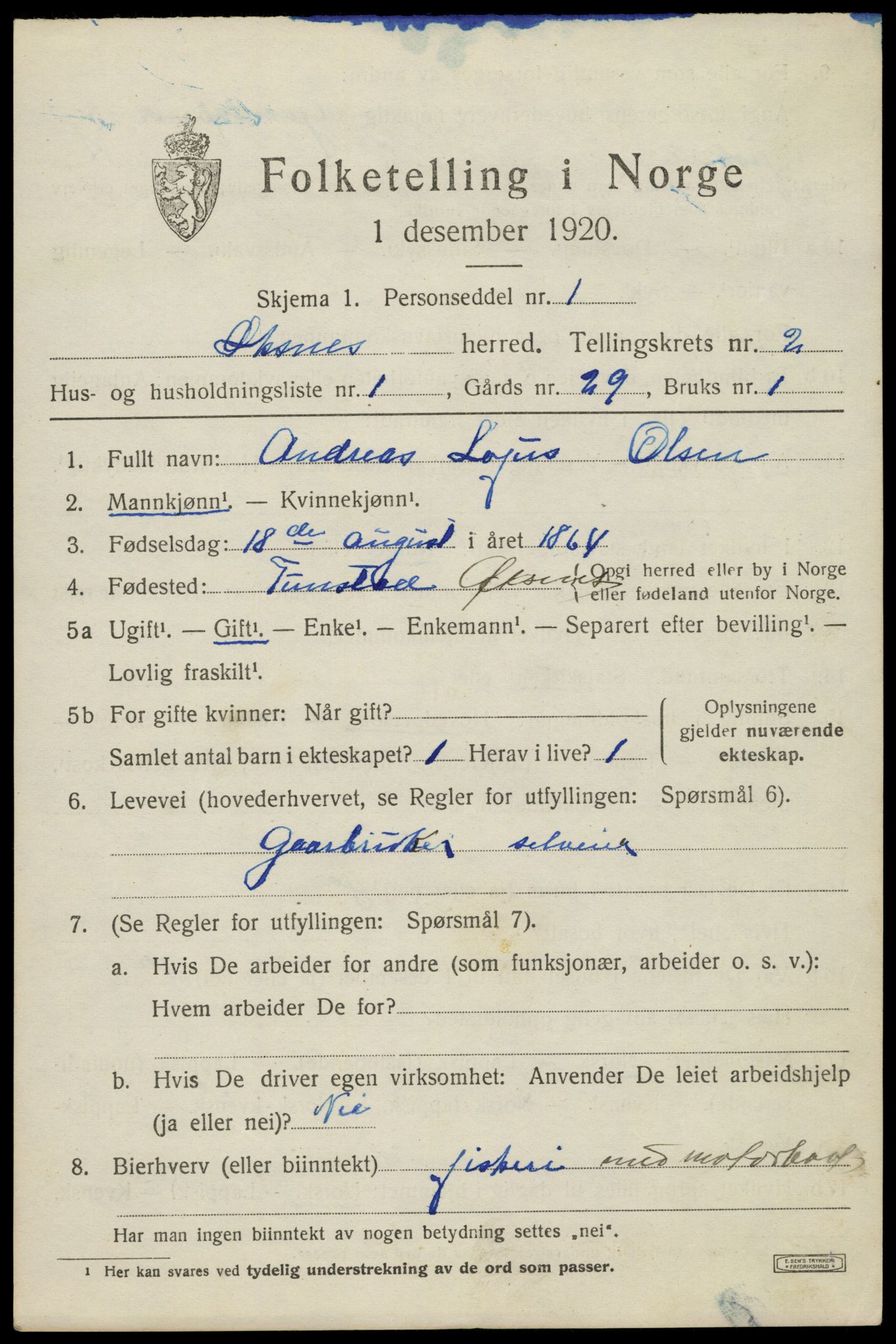 SAT, 1920 census for Øksnes, 1920, p. 1634
