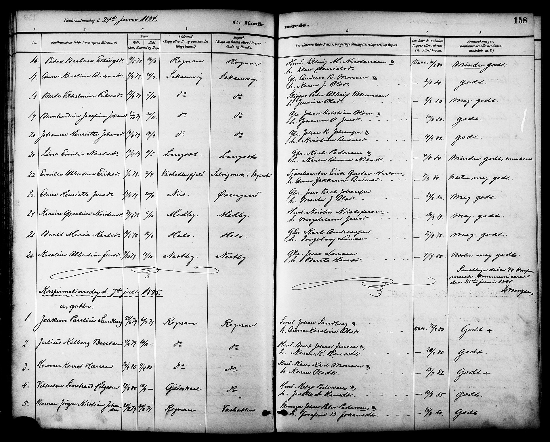 Ministerialprotokoller, klokkerbøker og fødselsregistre - Nordland, SAT/A-1459/847/L0669: Parish register (official) no. 847A09, 1887-1901, p. 158