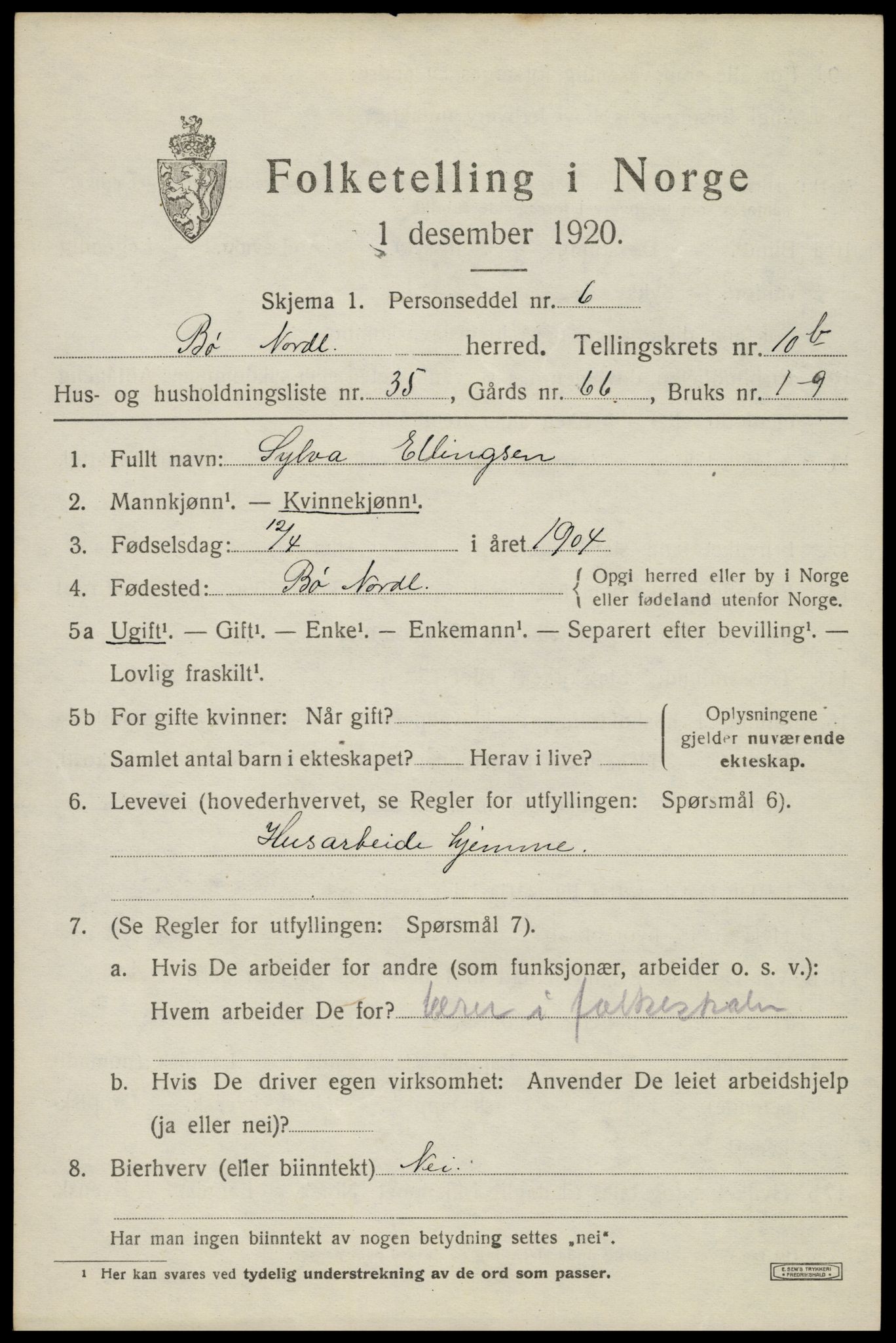 SAT, 1920 census for Bø, 1920, p. 9978