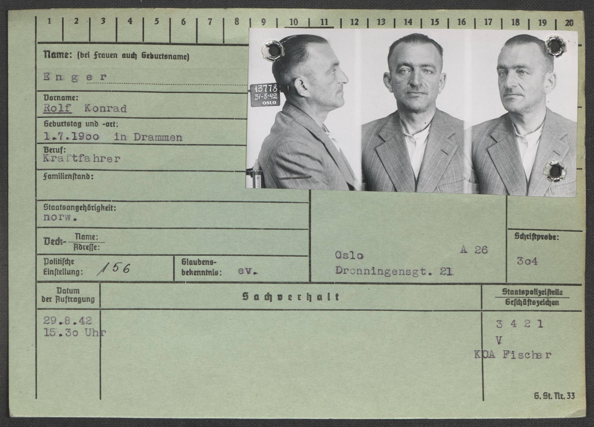 Befehlshaber der Sicherheitspolizei und des SD, RA/RAFA-5969/E/Ea/Eaa/L0003: Register over norske fanger i Møllergata 19: Eng-Hag, 1940-1945, p. 4