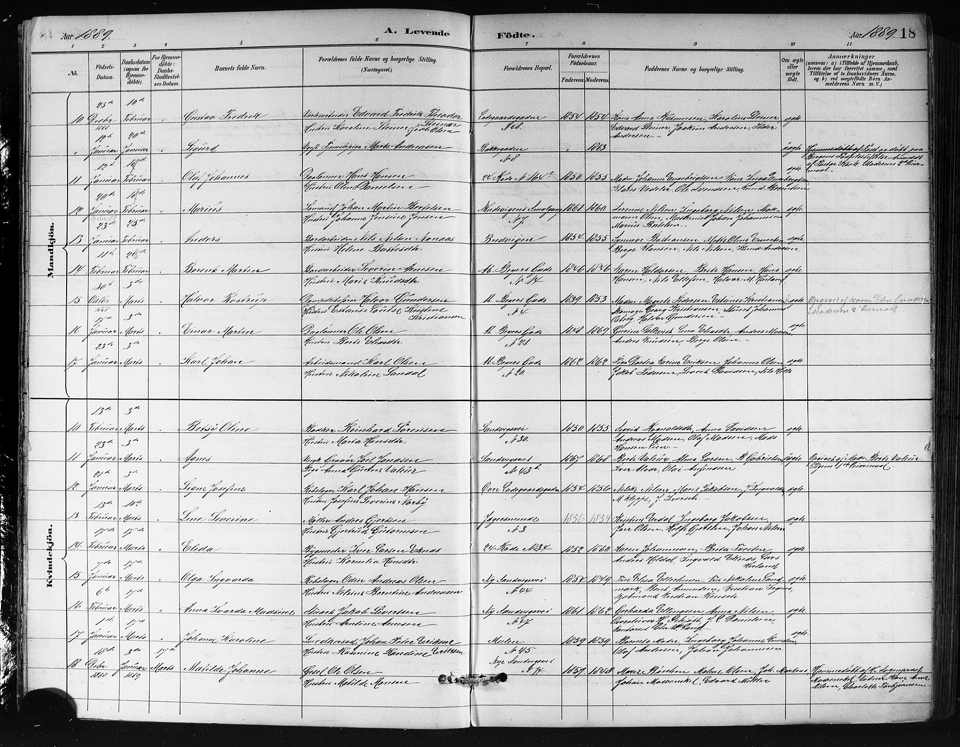 Sandviken Sokneprestembete, AV/SAB-A-77601/H/Hb/L0002: Parish register (copy) no. A 3, 1888-1902, p. 18