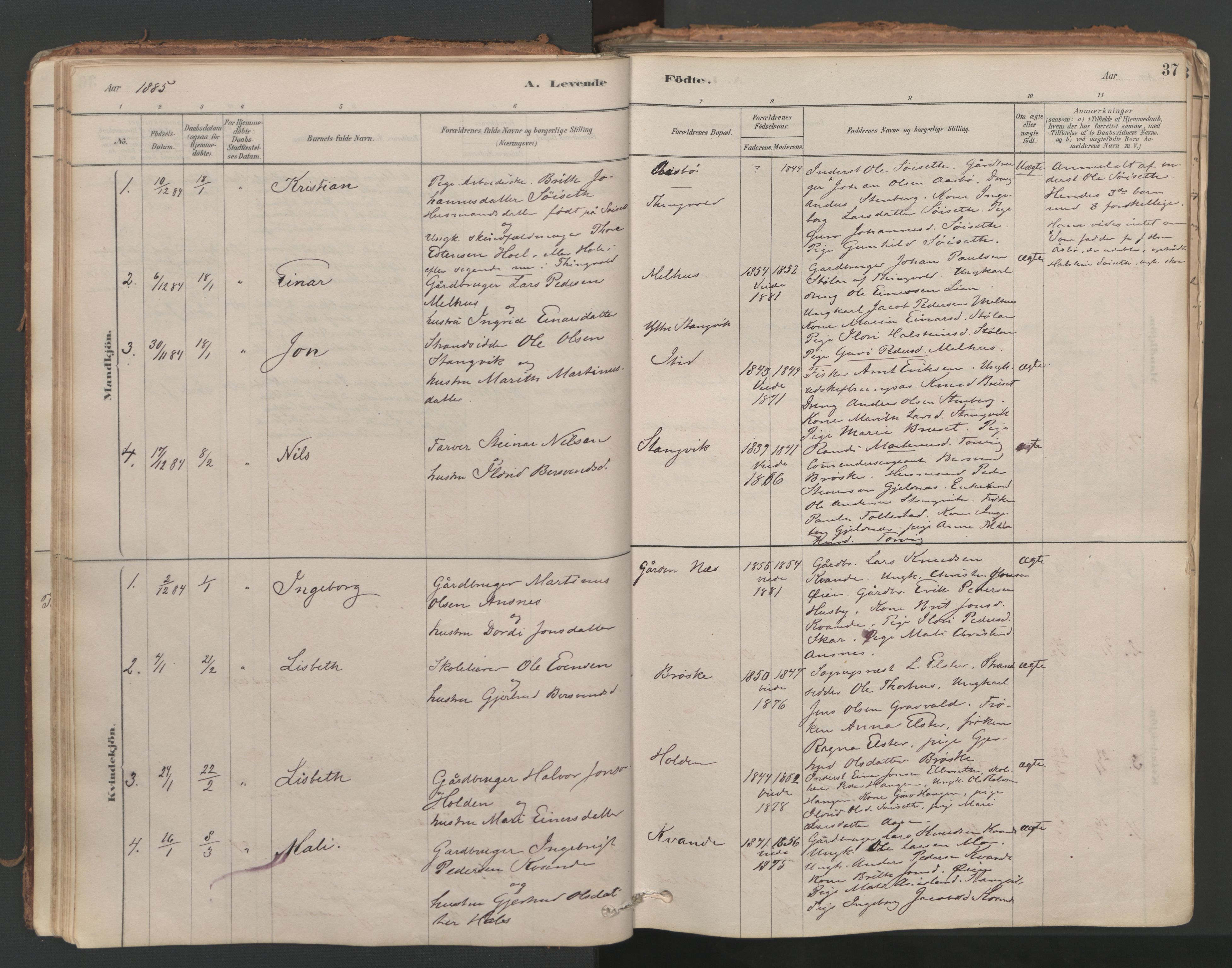 Ministerialprotokoller, klokkerbøker og fødselsregistre - Møre og Romsdal, AV/SAT-A-1454/592/L1029: Parish register (official) no. 592A07, 1879-1902, p. 37