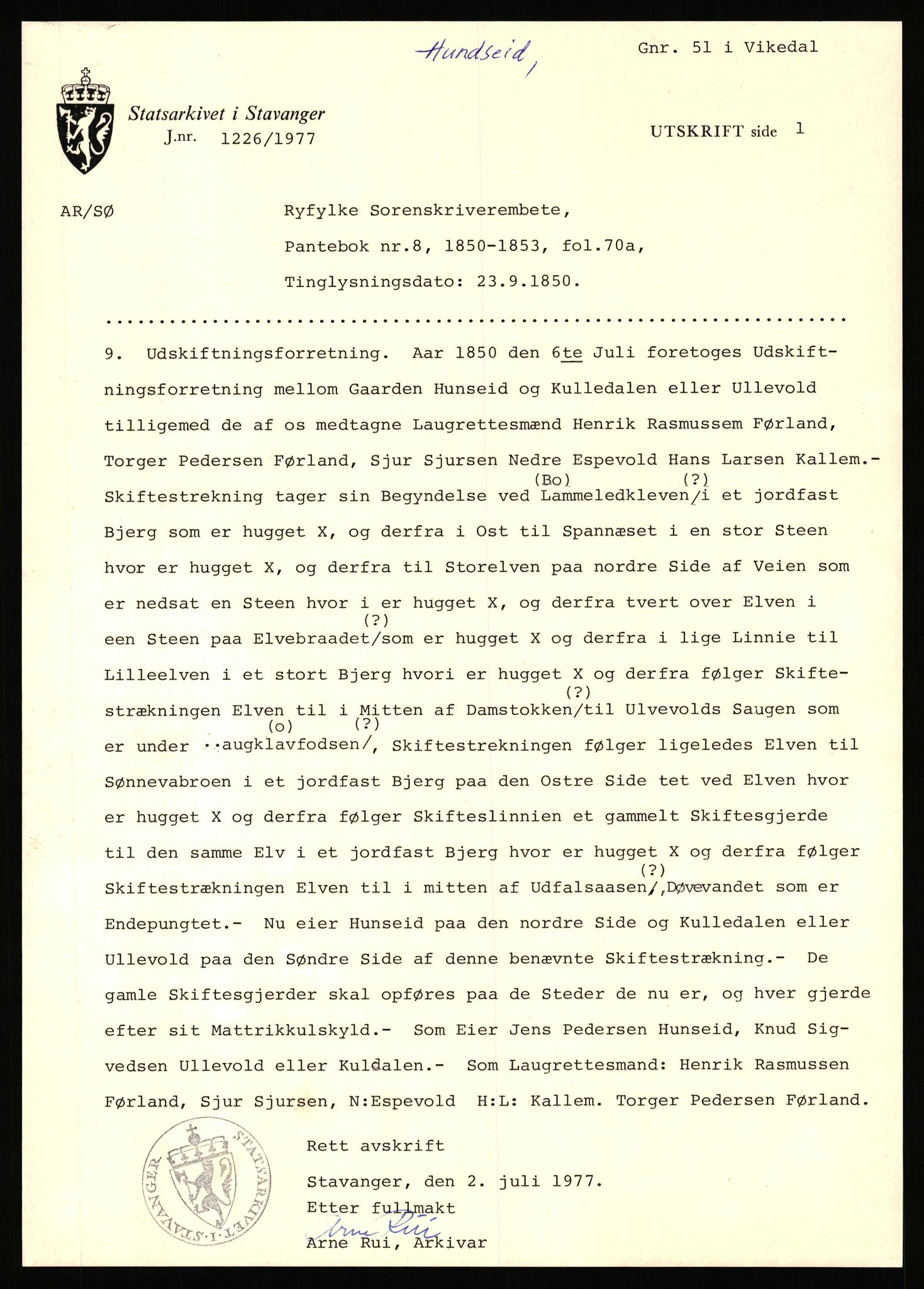 Statsarkivet i Stavanger, AV/SAST-A-101971/03/Y/Yj/L0040: Avskrifter sortert etter gårdnavn: Hovland i Egersun - Hustveit, 1750-1930, p. 479