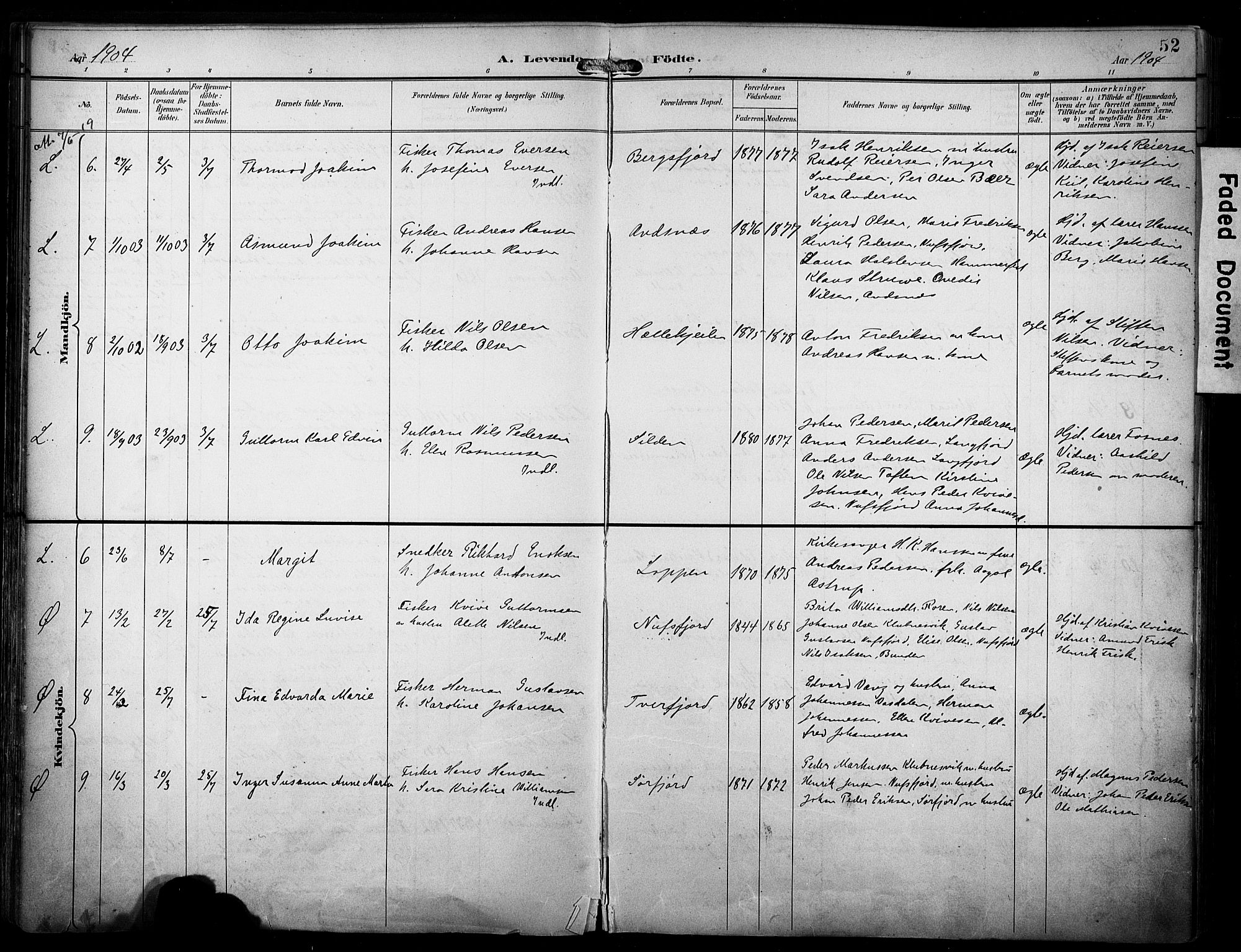 Loppa sokneprestkontor, SATØ/S-1339/H/Ha/L0009kirke: Parish register (official) no. 9, 1895-1909, p. 52