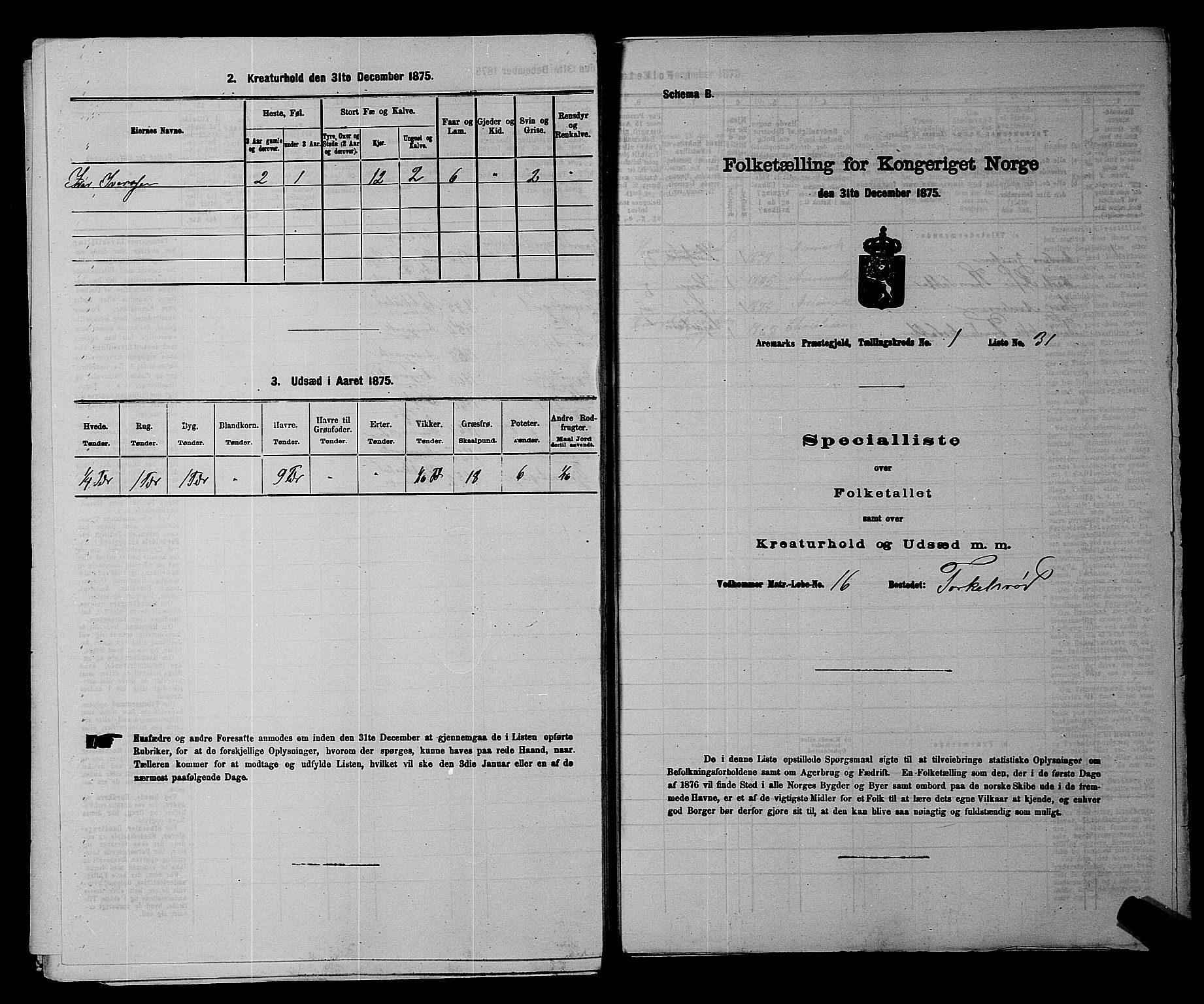 RA, 1875 census for 0118P Aremark, 1875, p. 189